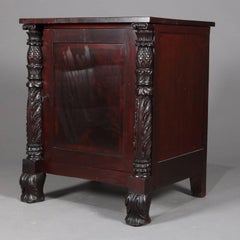 Antique American Empire Heavily Carved Flame Mahogany Single-Door Credenza