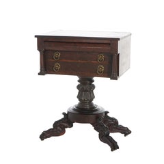 Antique American Empire Mahogany 2 Drawer Work Table C1840