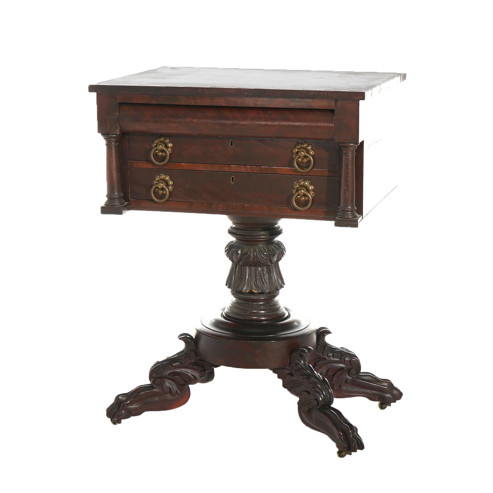 Antique American Empire Mahogany 2 Drawer Work Table C1840 In Good Condition In Big Flats, NY