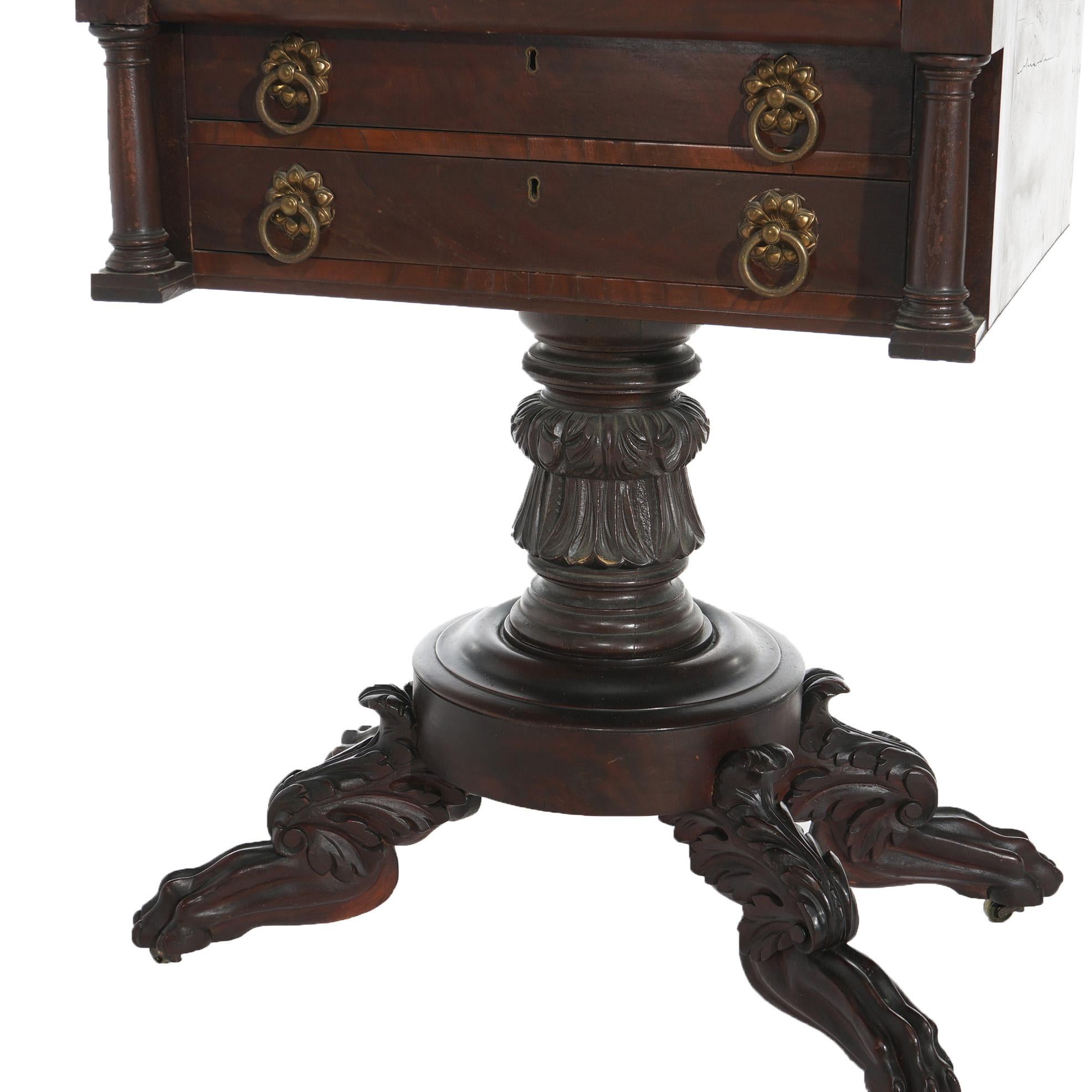 Antique American Empire Mahogany 2 Drawer Work Table C1840 1