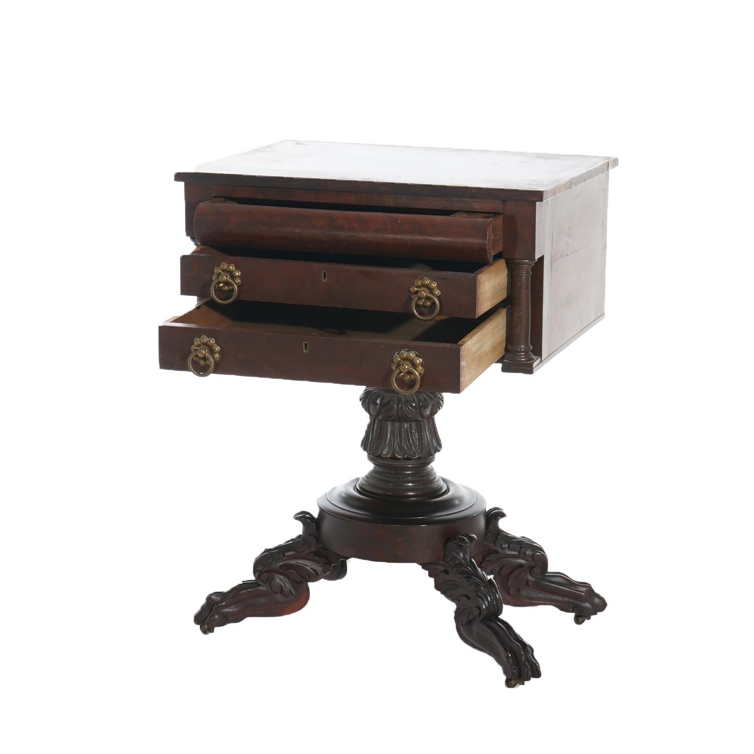 Antique American Empire Mahogany 2 Drawer Work Table C1840 3