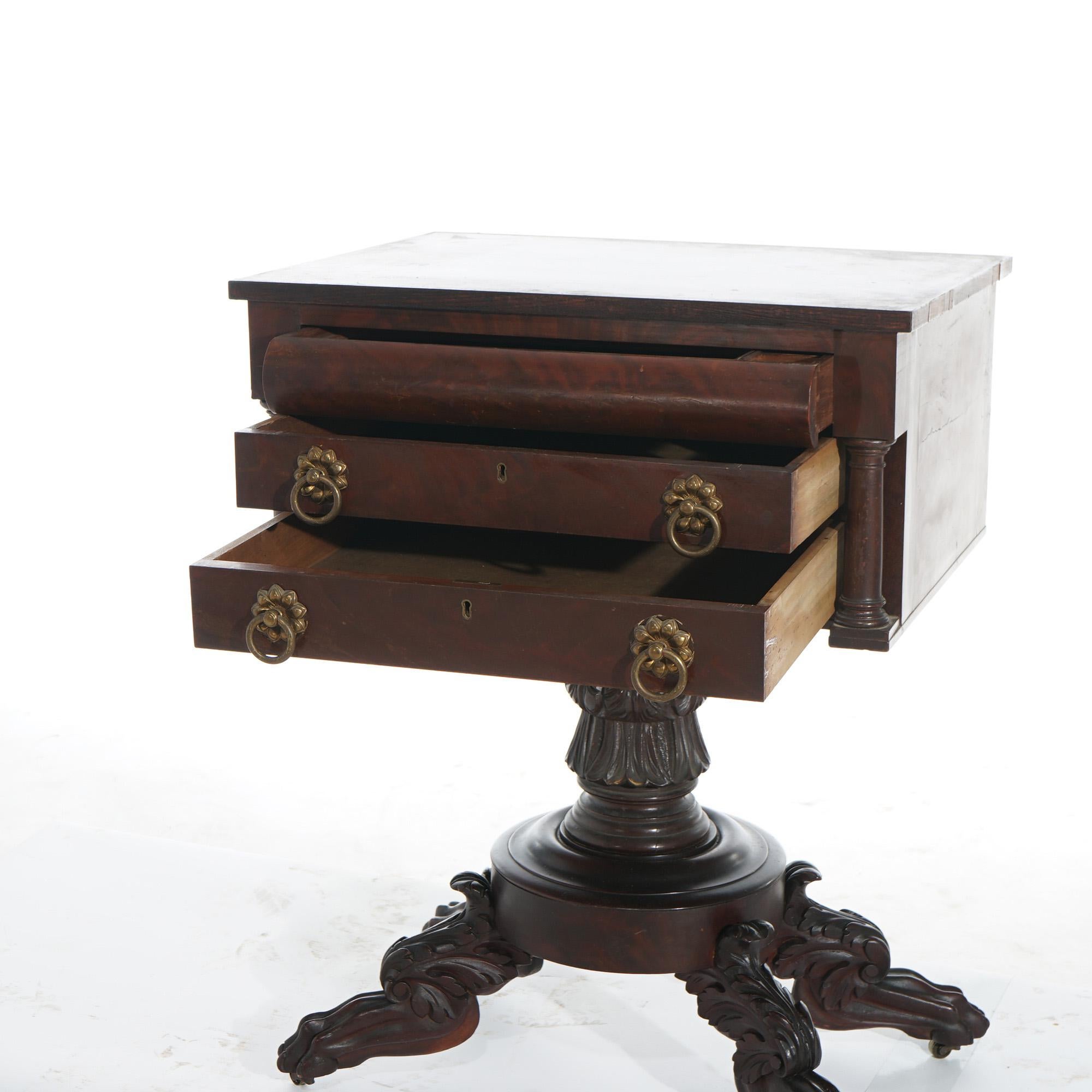 Antique American Empire Mahogany 2 Drawer Work Table C1840 4