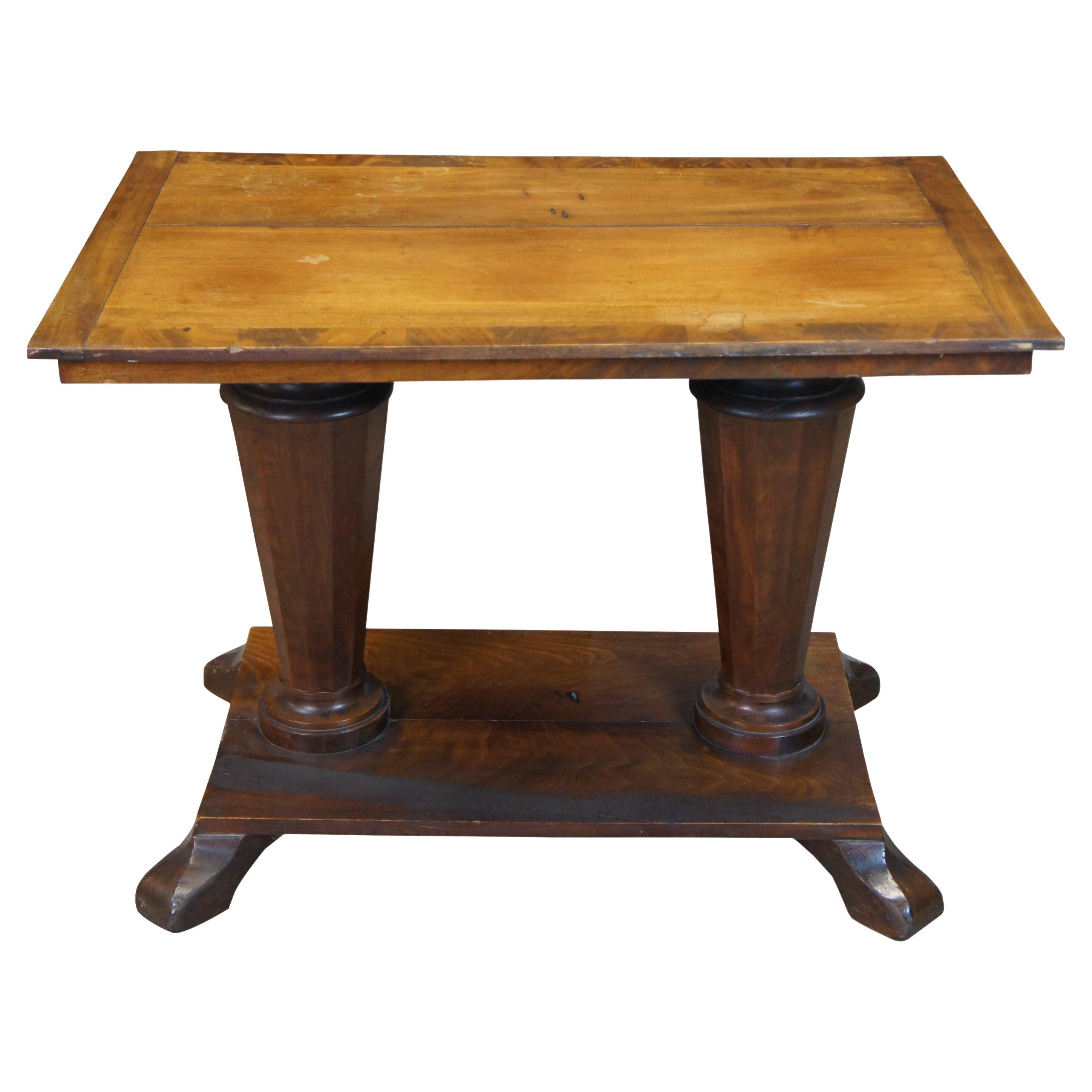Antique American Carved Oak Library or Trestle Table, circa 1900 For
