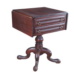 Antique American Empire Mahogany Drop Leaf Parlor Work Table Sewing Stand Chest