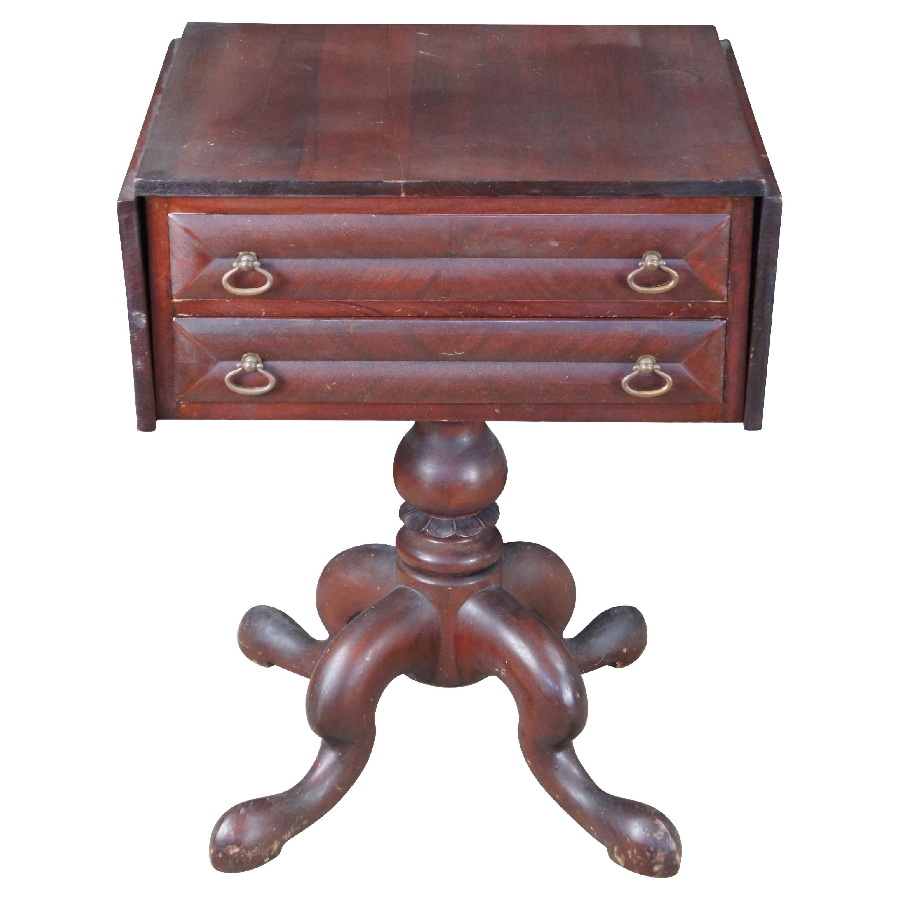 Antique American Empire Mahogany Drop Leaf Parlor Work Table Sewing Stand Chest For Sale