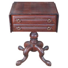 Antique American Empire Mahogany Drop Leaf Parlor Work Table Sewing Stand Chest