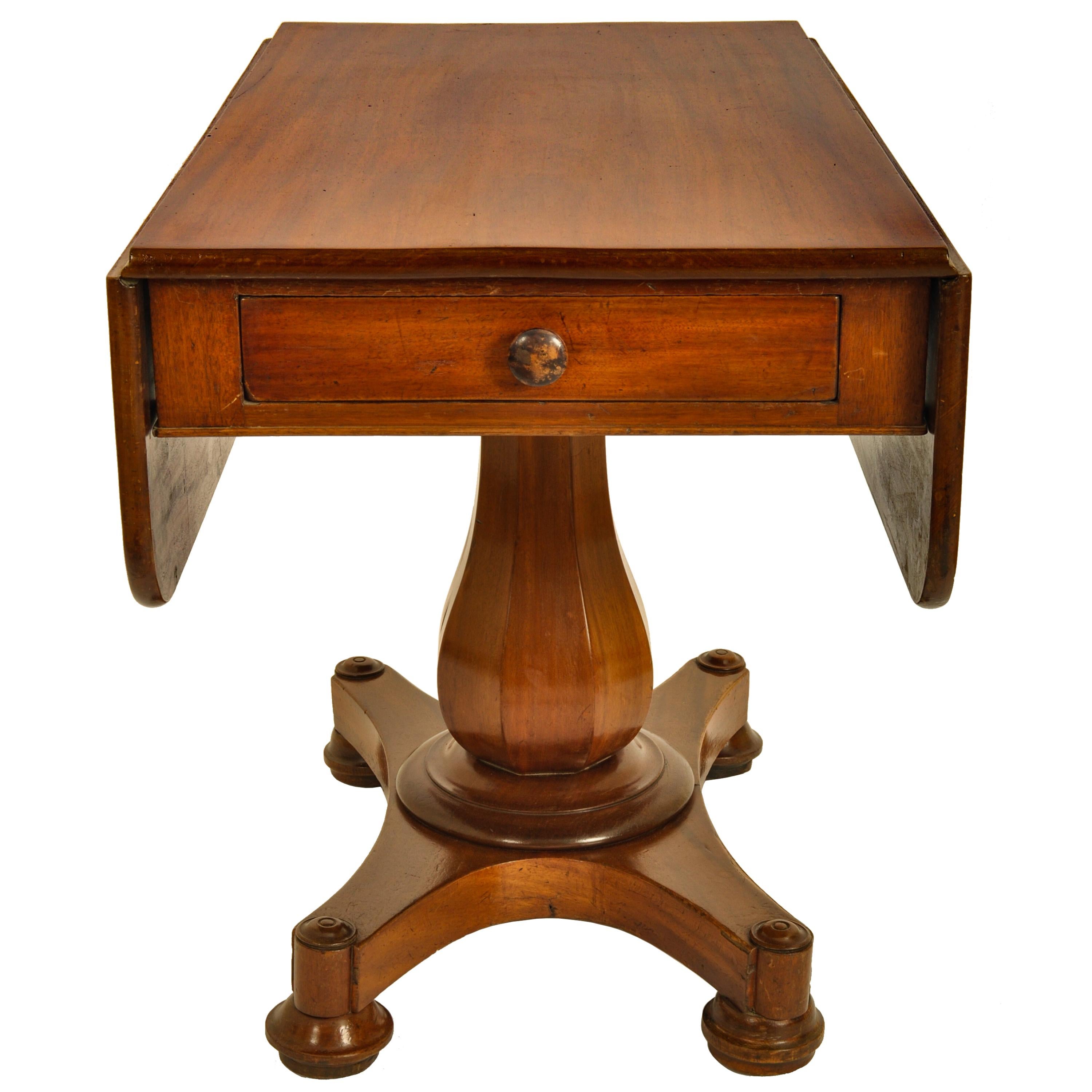 American Classical Antique American Empire Mahogany Drop Leaf Pedestal Pembroke Table Maryland 1840 For Sale