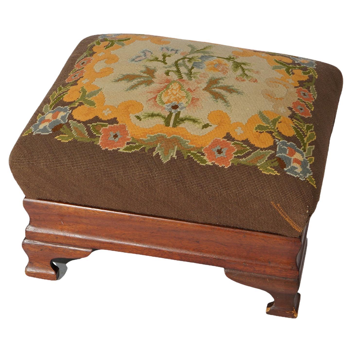 Antique sale needlepoint footstool