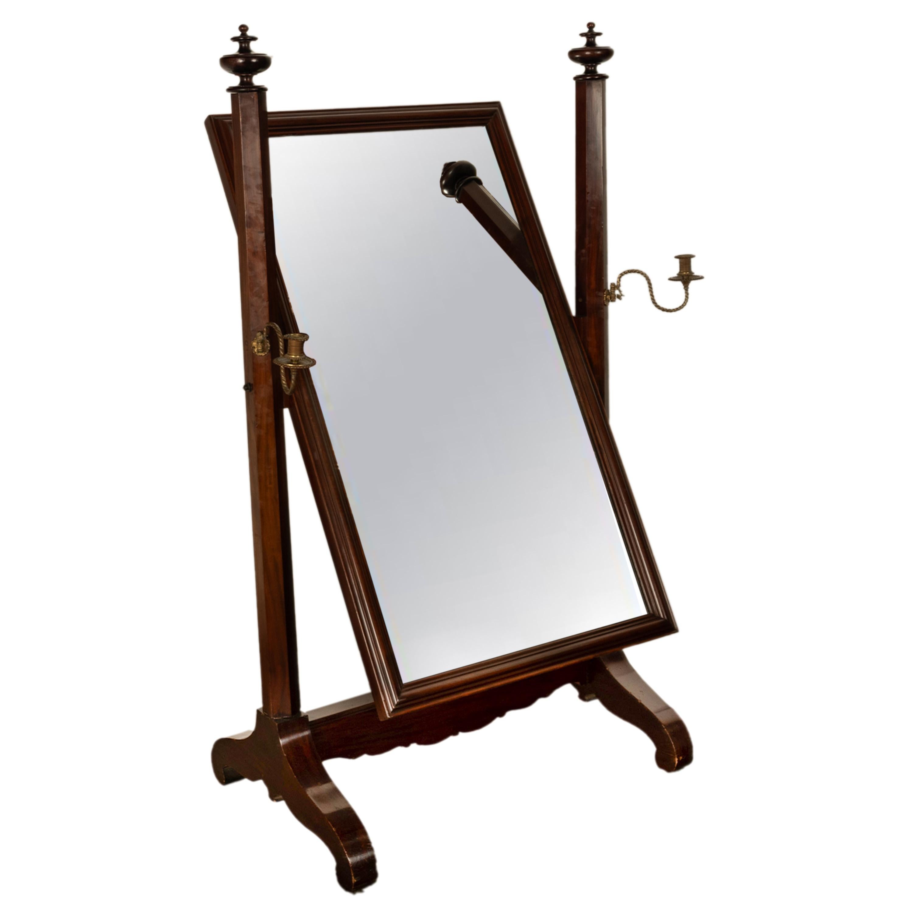 Antique American Empire Mahogany Full Length Cheval Mirror Candle Sconces 1830 1
