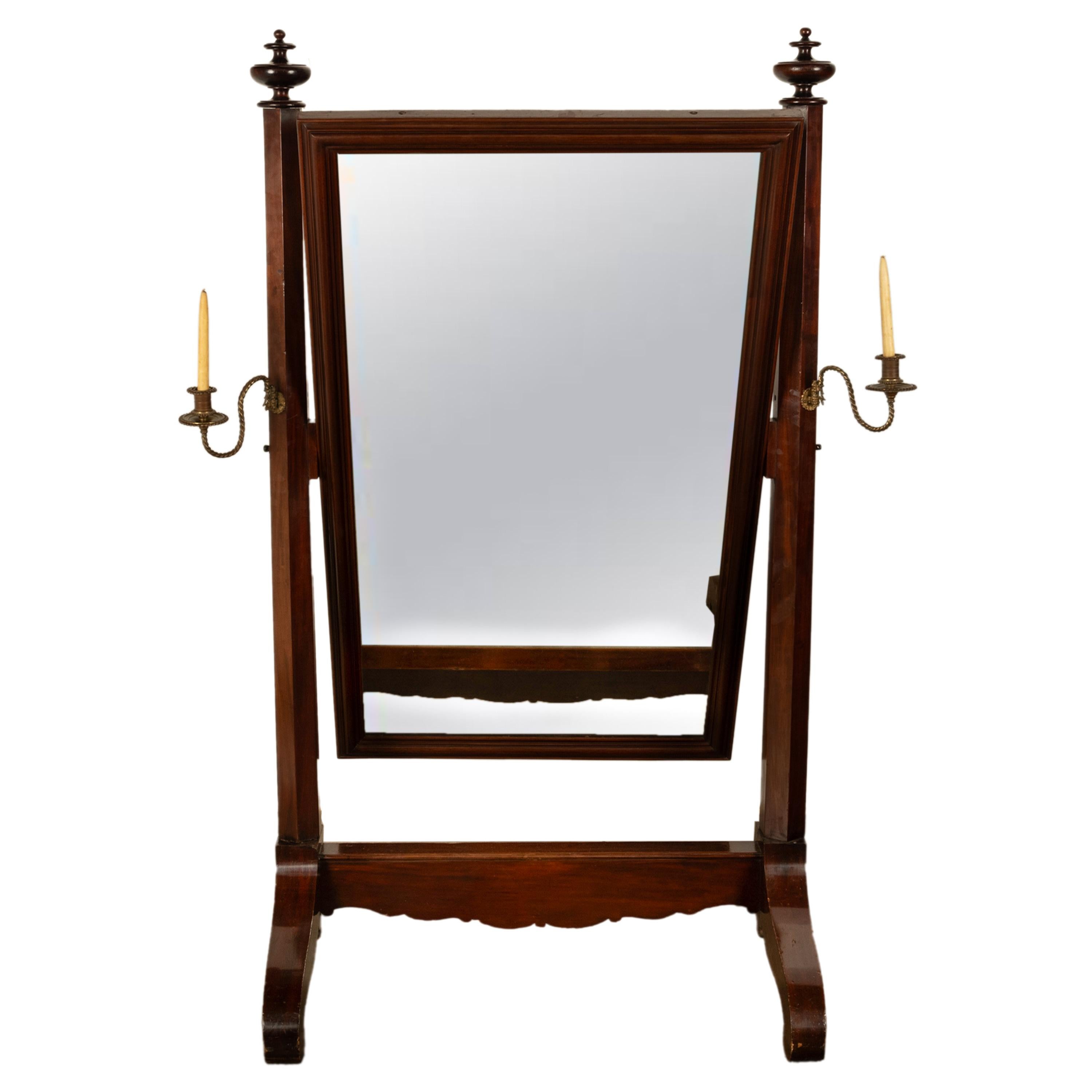 Antique American Empire Mahogany Full Length Cheval Mirror Candle Sconces 1830 3