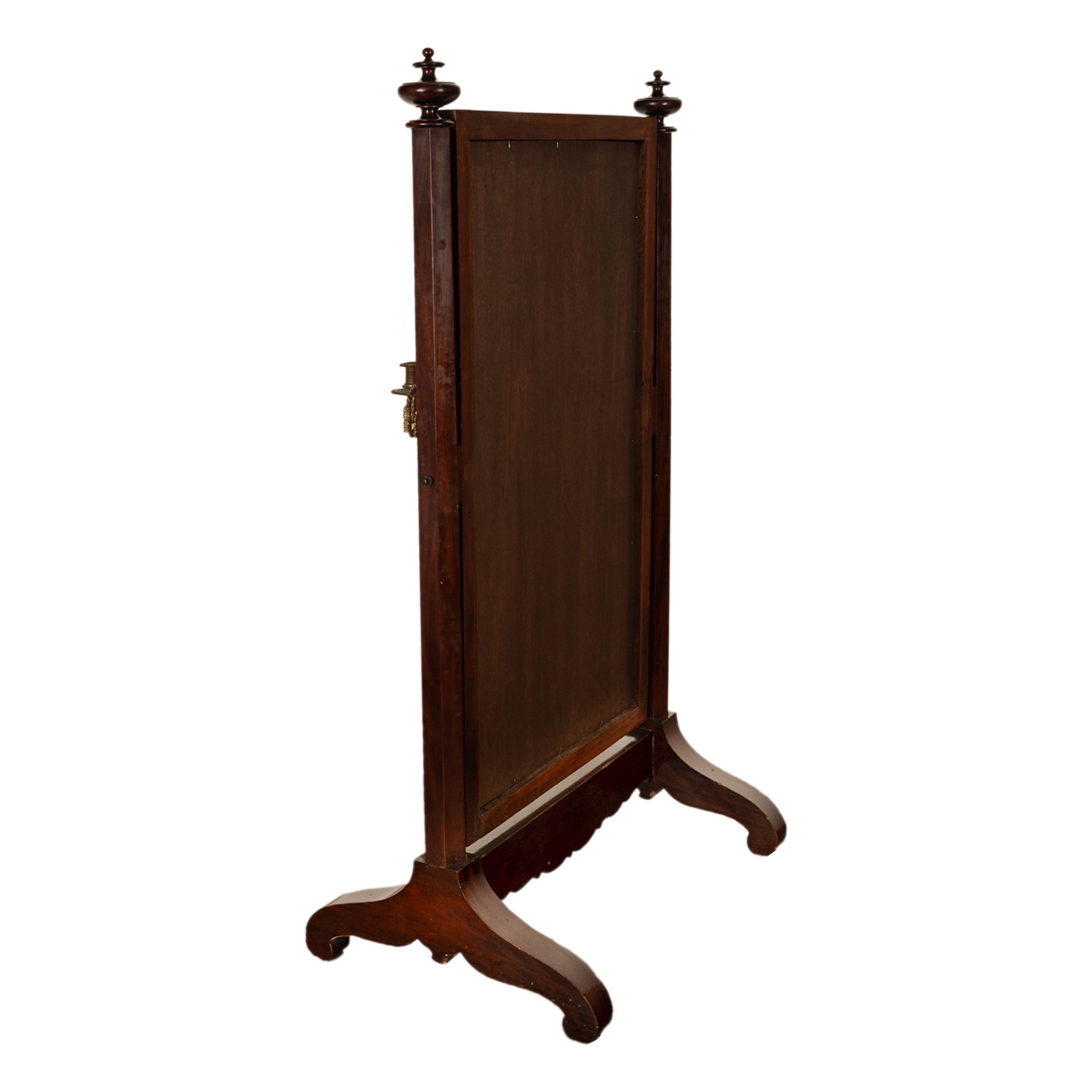 Antique American Empire Mahogany Full Length Cheval Mirror Candle Sconces 1830 4
