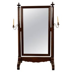 Antique American Empire Mahogany Full Length Cheval Mirror Candle Sconces 1830
