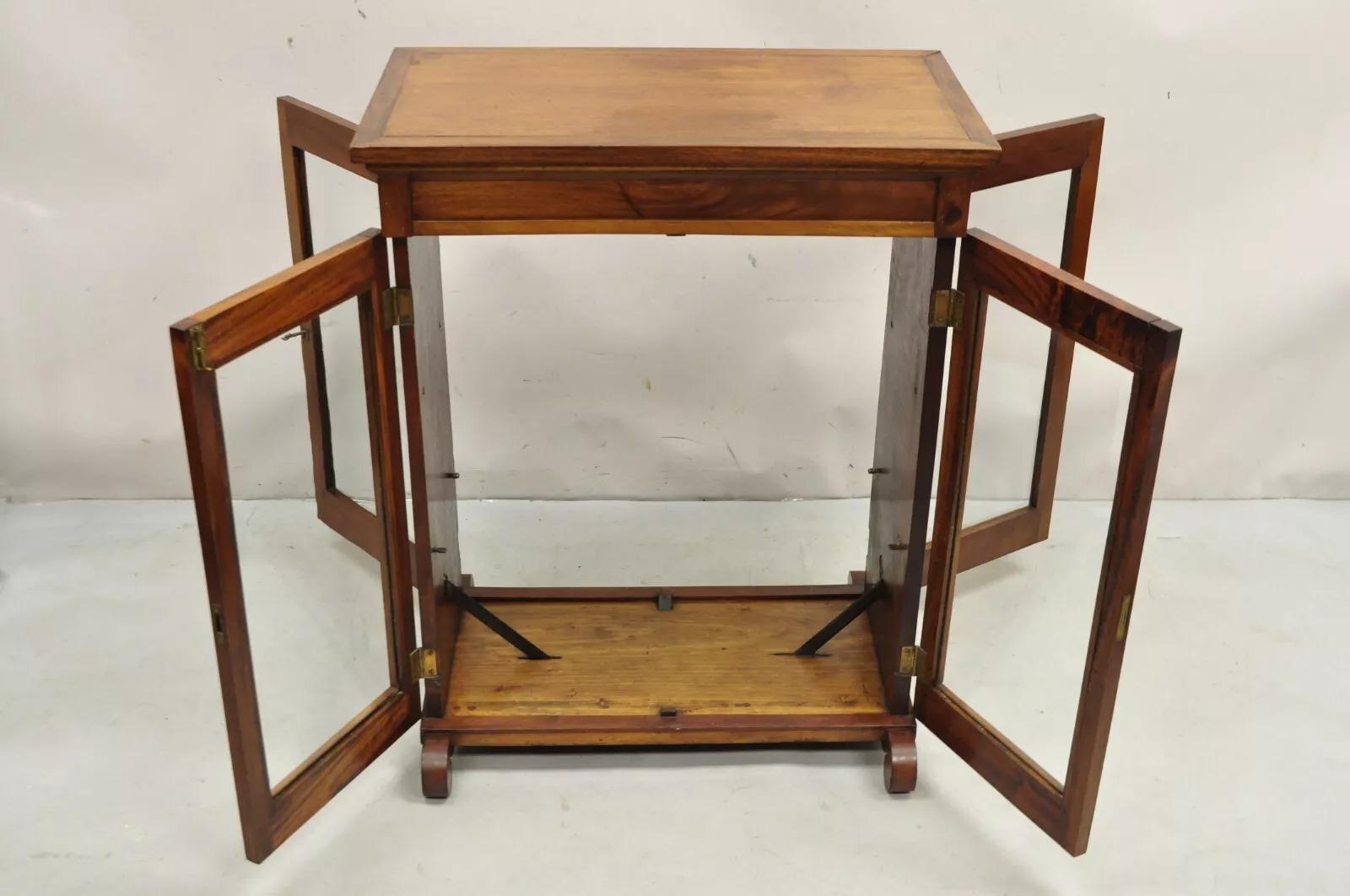 Antique American Empire Mahogany Glass Double Sided Curio Display Cabinet Curio 5