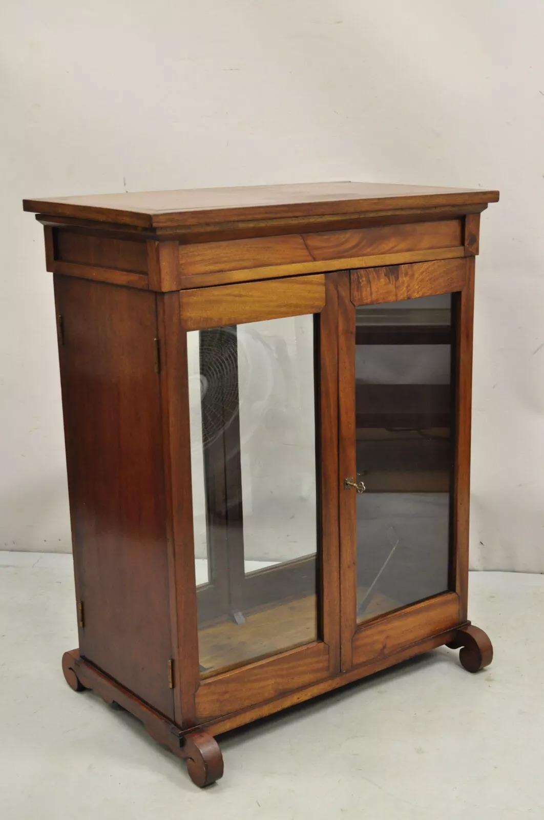 Antique American Empire Mahogany Glass Double Sided Curio Display Cabinet Curio 7