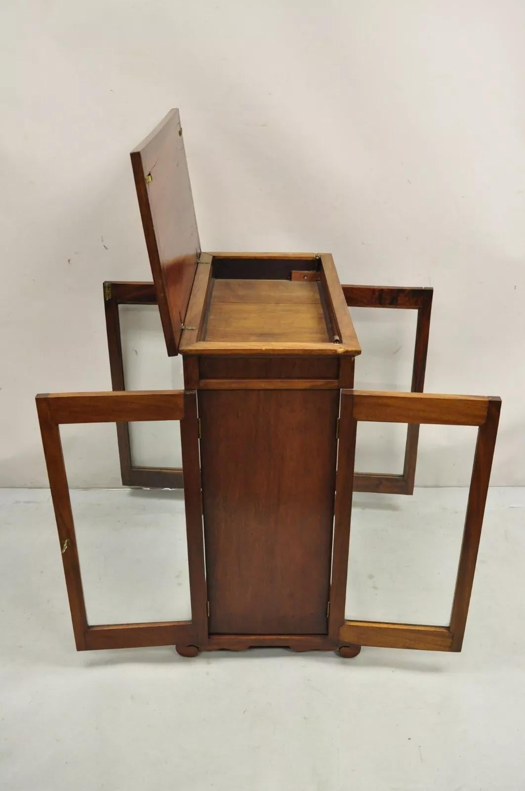 Unknown Antique American Empire Mahogany Glass Double Sided Curio Display Cabinet Curio