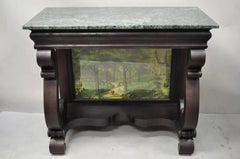 Antique American Empire Mahogany Green Marble Top Console Hall Table