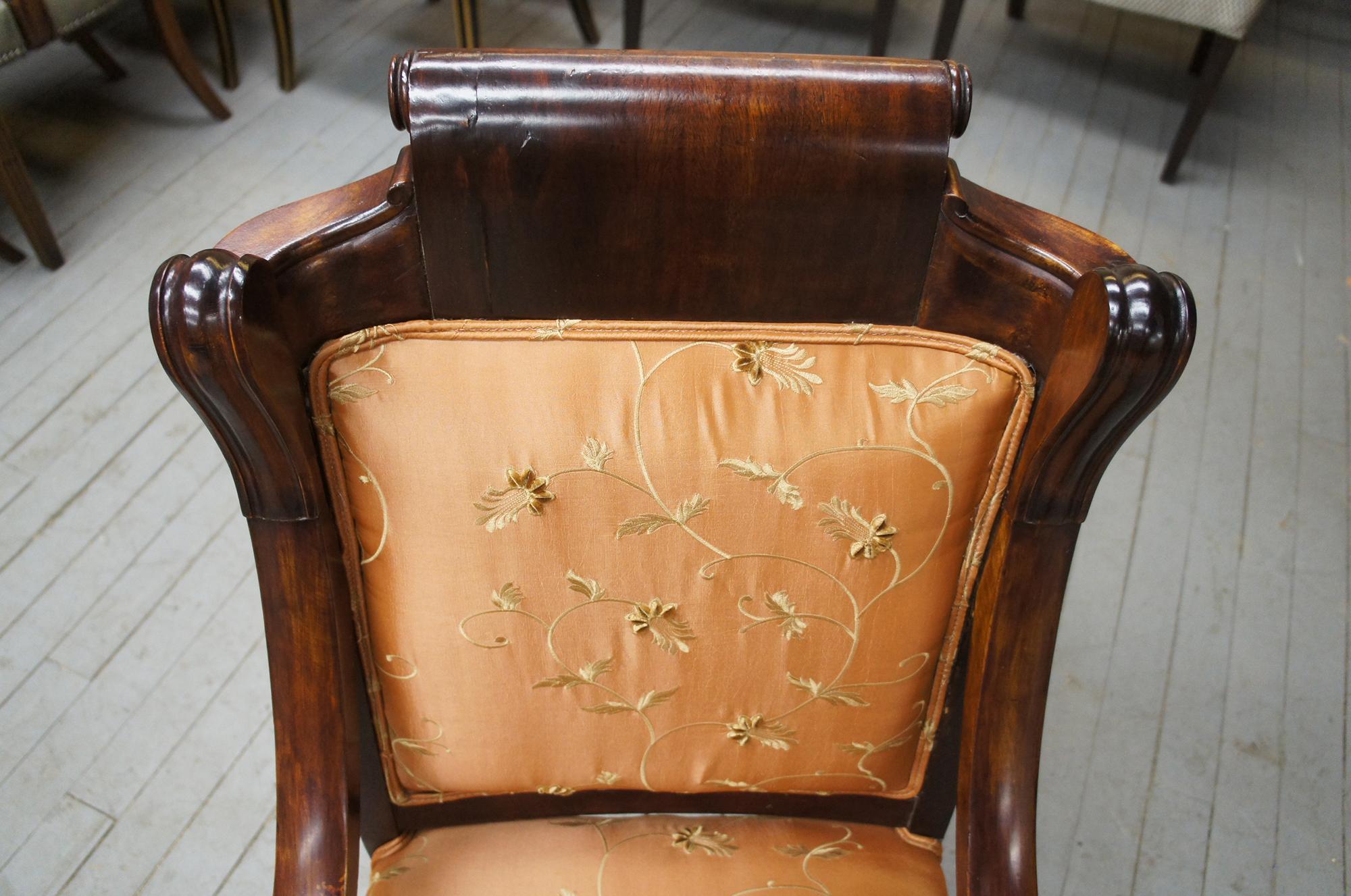 Antique American Empire Mahogany Parlor Club Library Chair Paw Foot Scrolled 5