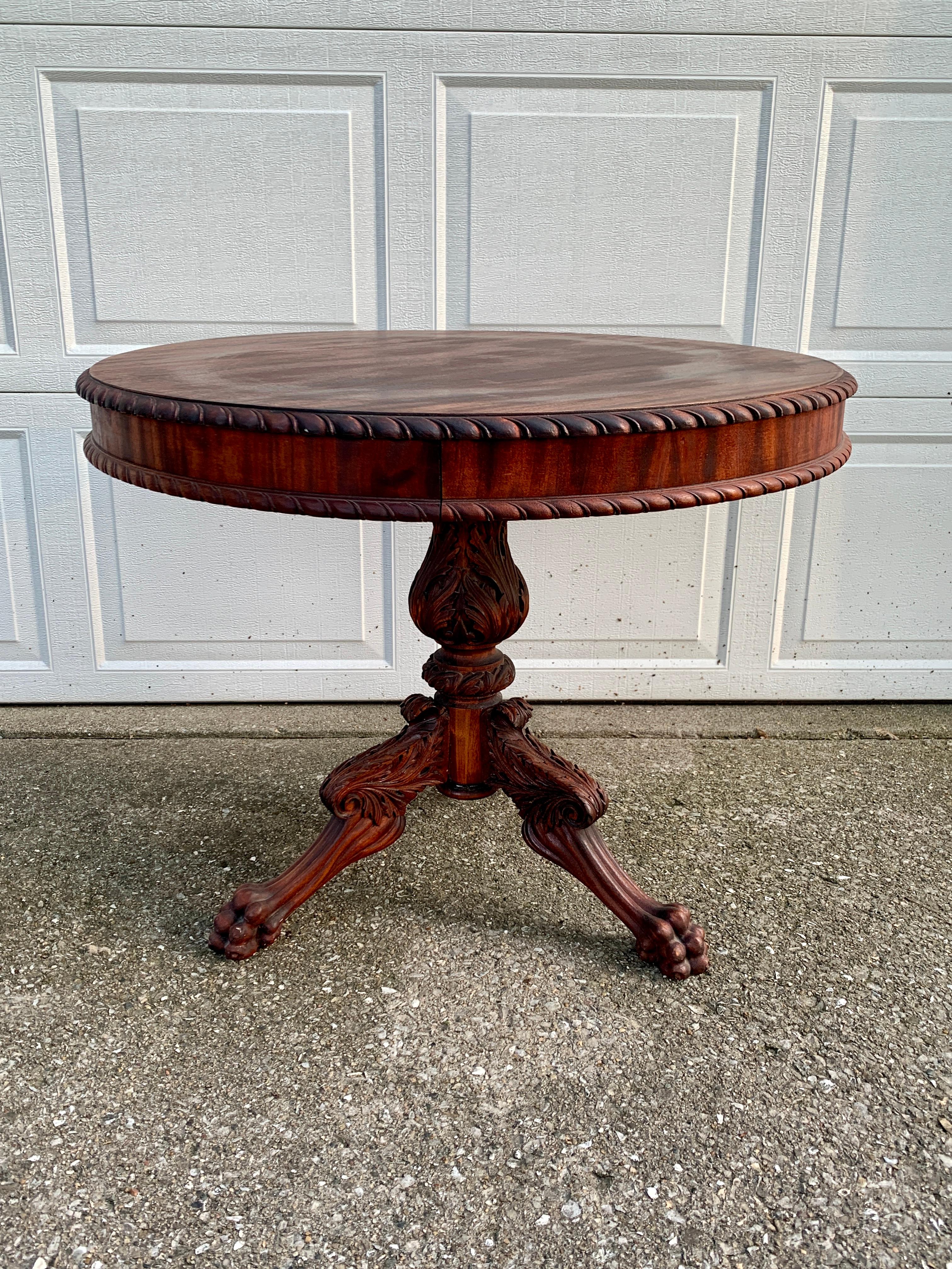 Antique American Empire Mahogany Paw Foot Pedestal Side Table, Late 19th Century For Sale 8
