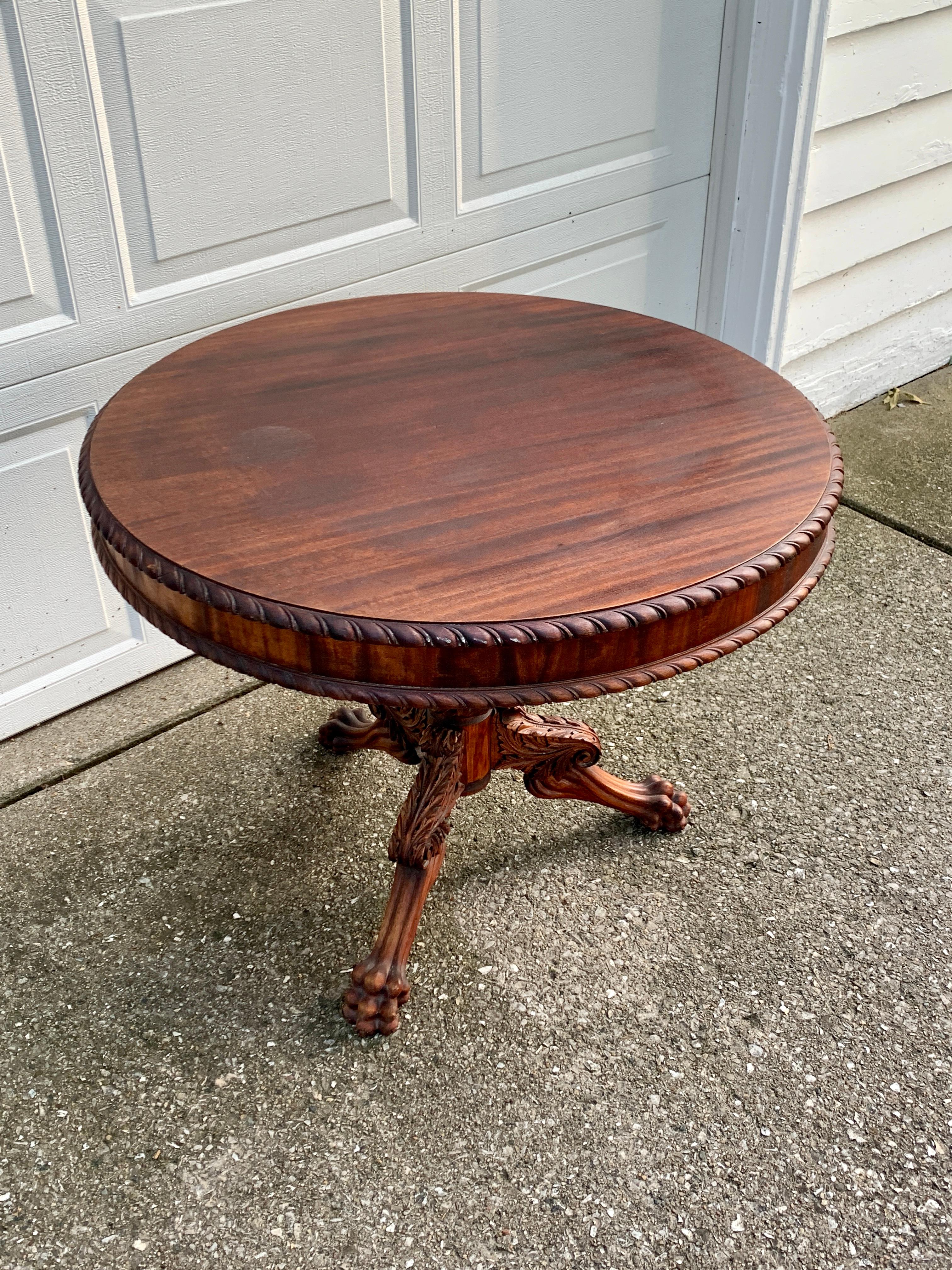 Antique American Empire Mahogany Paw Foot Pedestal Side Table, Late 19th Century For Sale 2