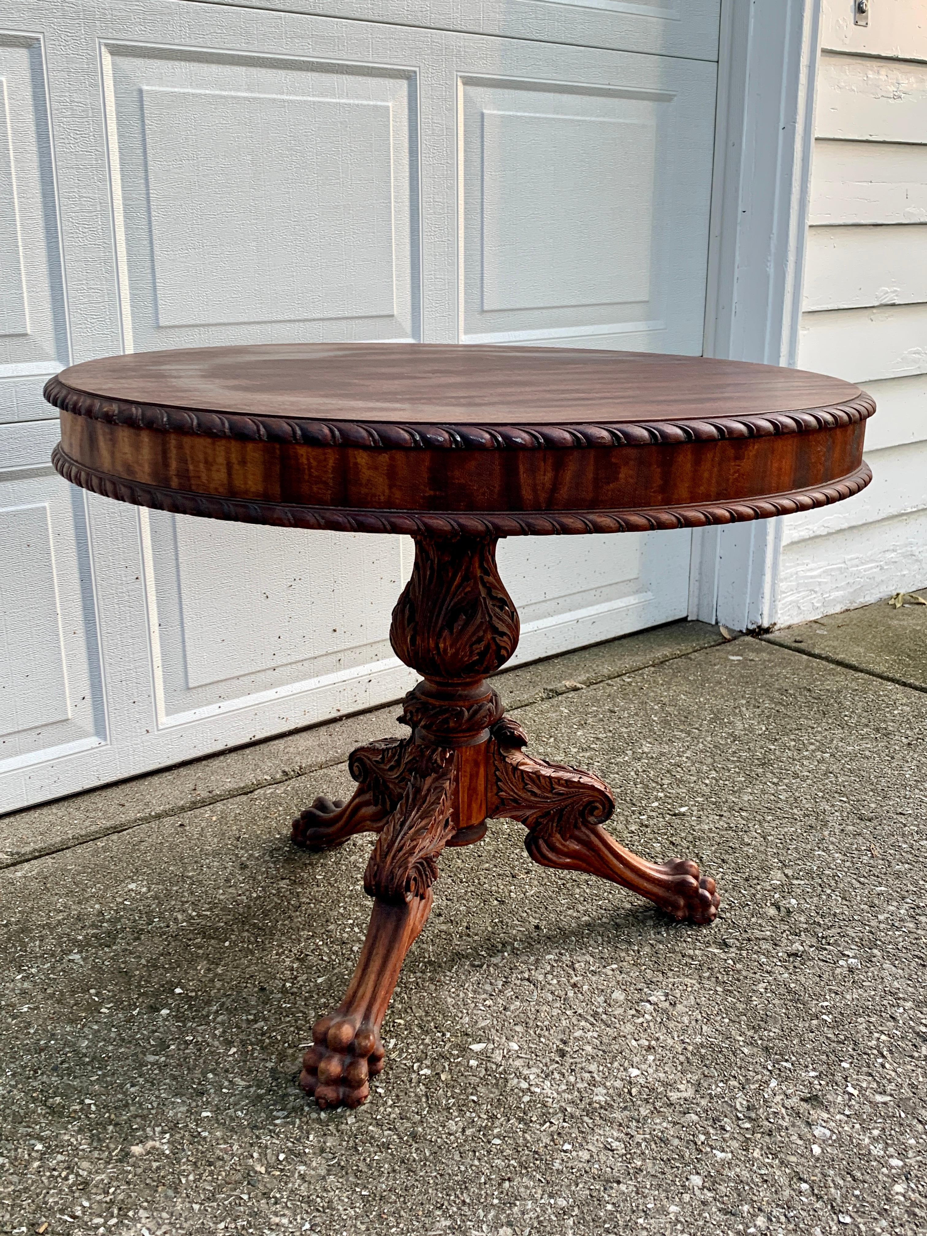 Antique American Empire Mahogany Paw Foot Pedestal Side Table, Late 19th Century For Sale 3