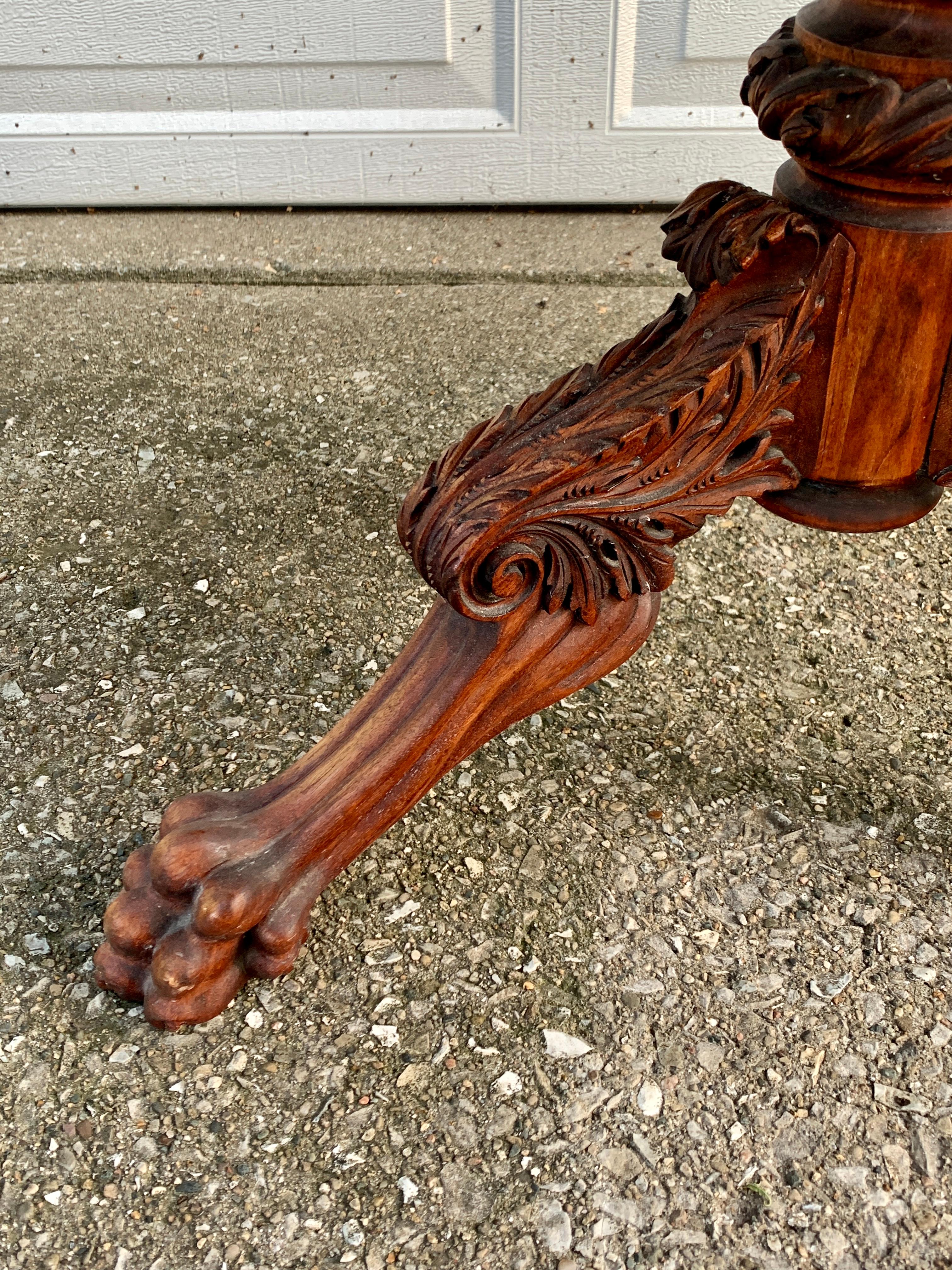Antique American Empire Mahogany Paw Foot Pedestal Side Table, Late 19th Century For Sale 4