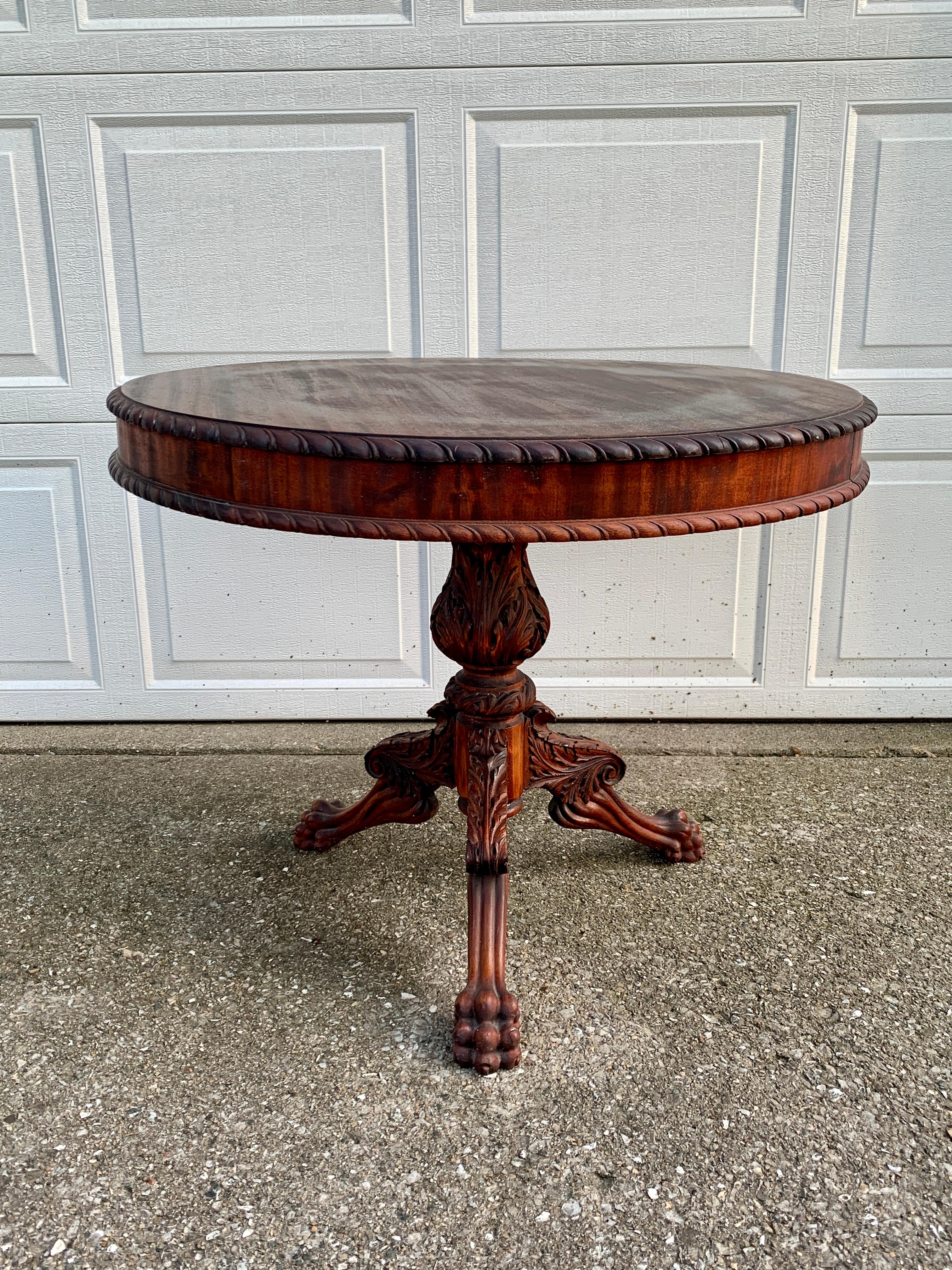 Antique American Empire Mahogany Paw Foot Pedestal Side Table, Late 19th Century For Sale 6