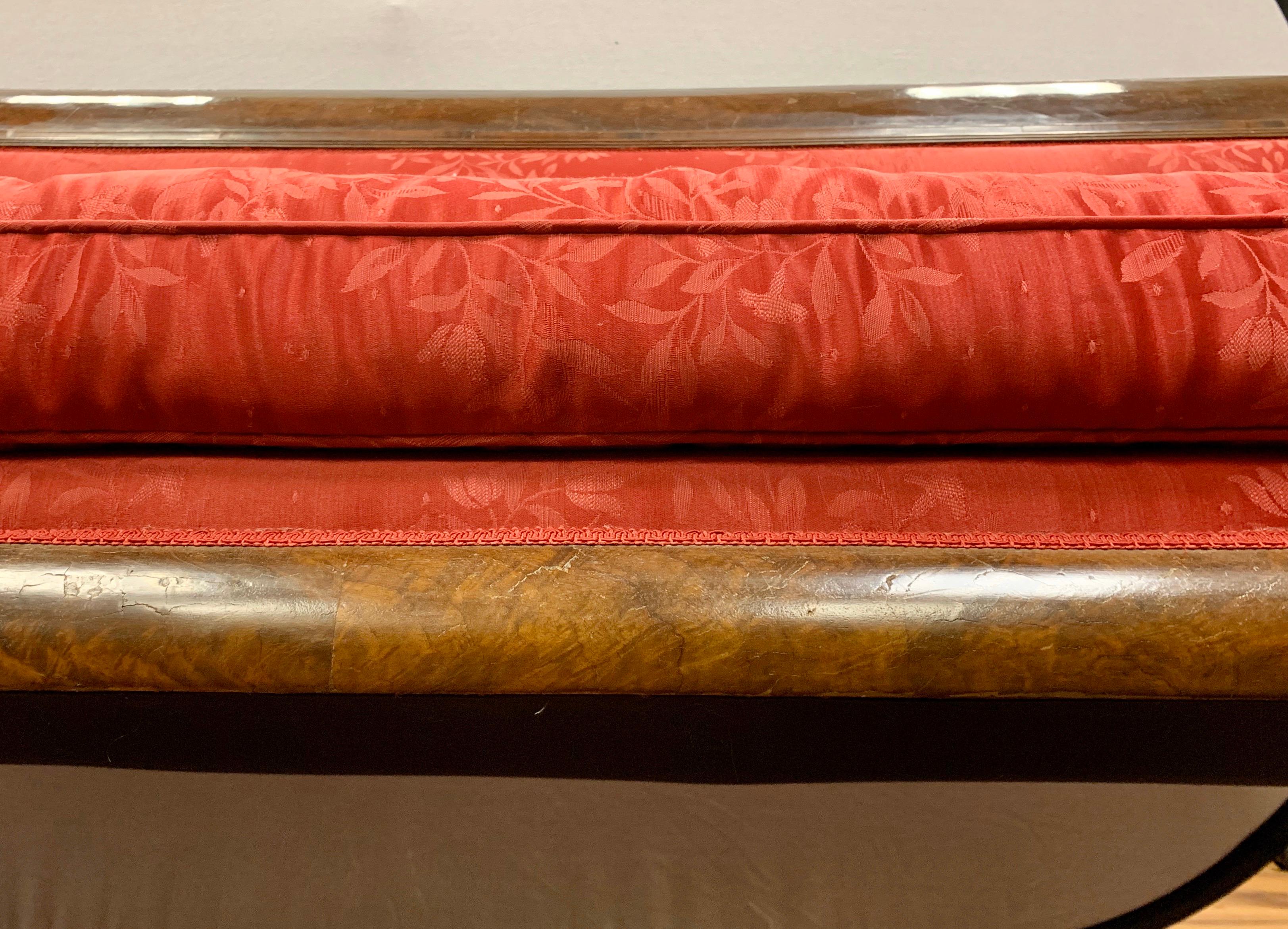 Antique American Empire Mahogany Red Silk Sofa Bench New York 1820s In Good Condition In West Hartford, CT