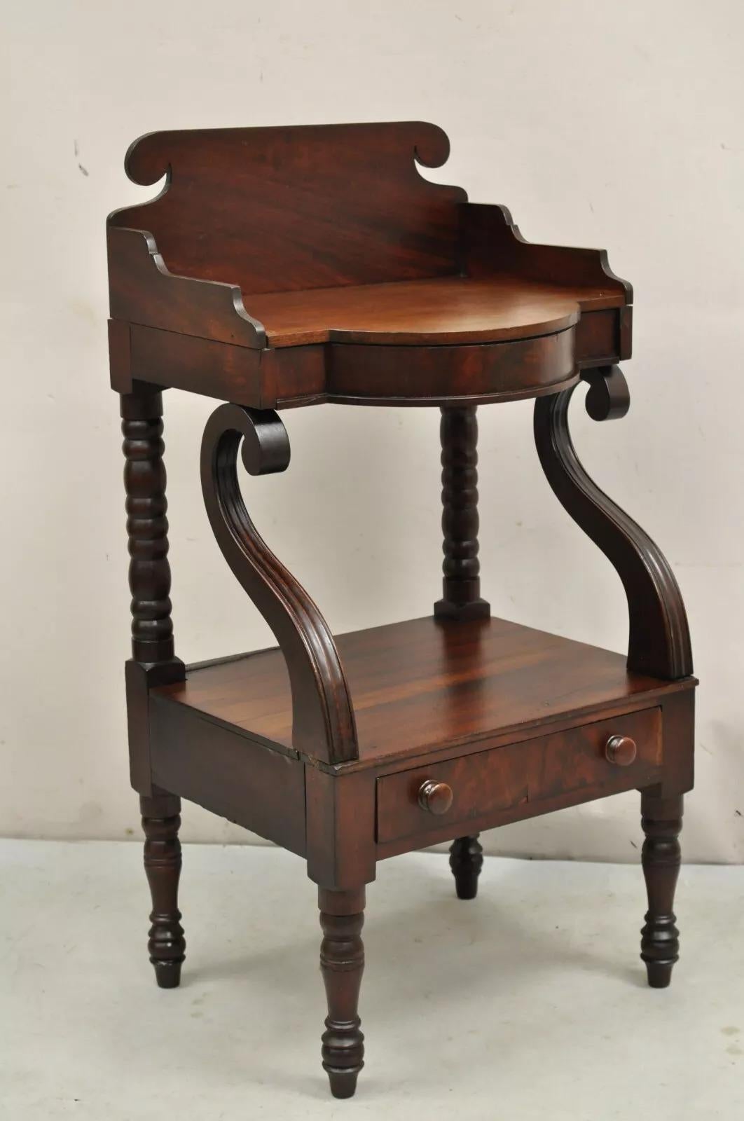 Antiguo Lavabo Imperio Americano Mesilla de noche de caoba 6