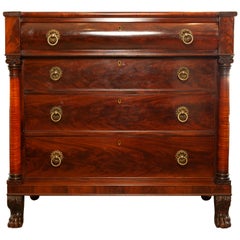 Antique American Empire Mahogany Wood 4-Drawer Chest, circa 1800-1840