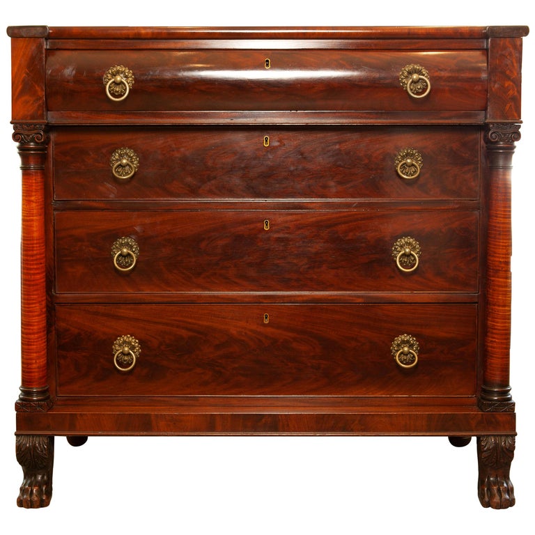 Antique American Empire Mahogany Wood 4Drawer Chest, circa 18001840