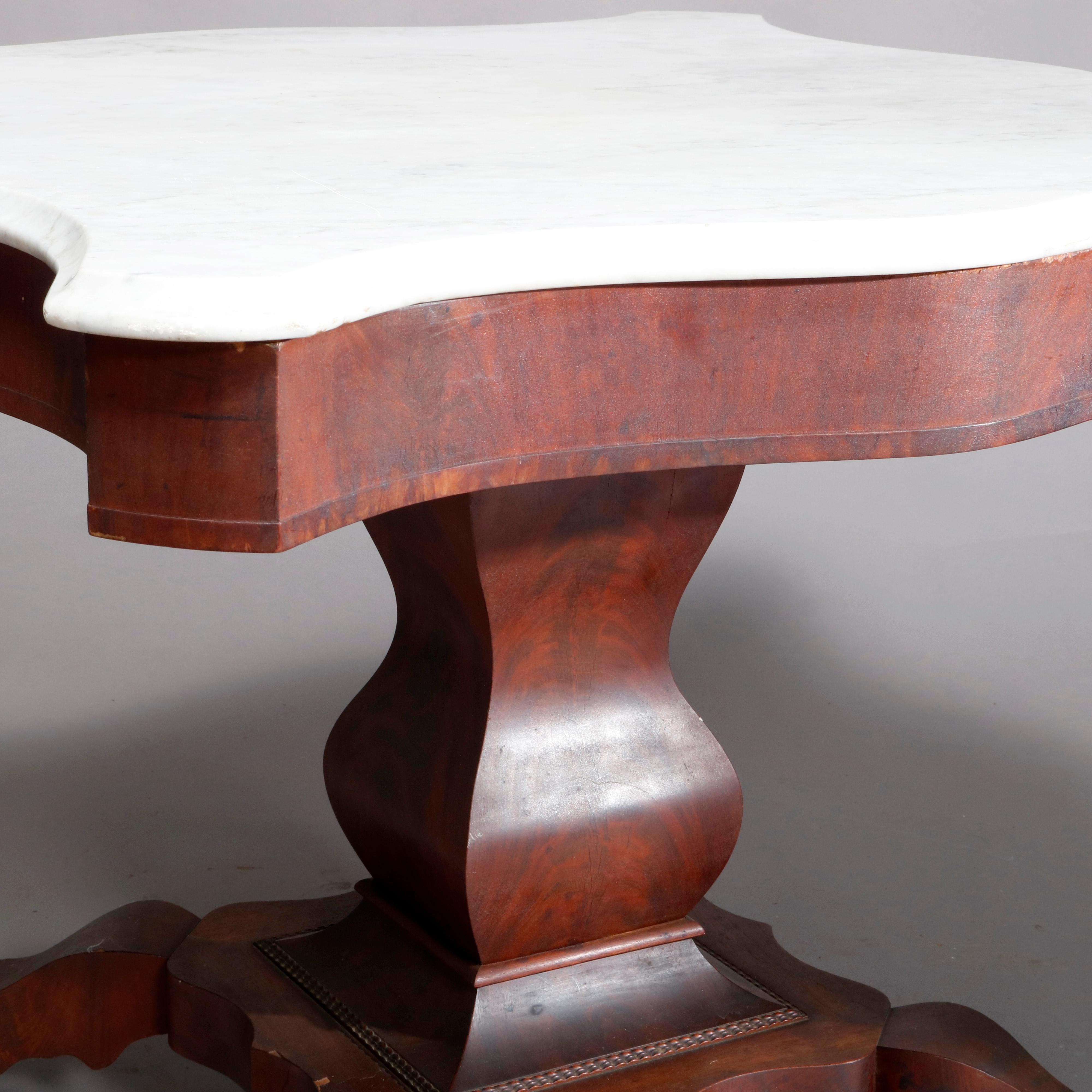 Antique American Empire Marble-Top Mahogany Center Table, circa 1880 In Good Condition In Big Flats, NY