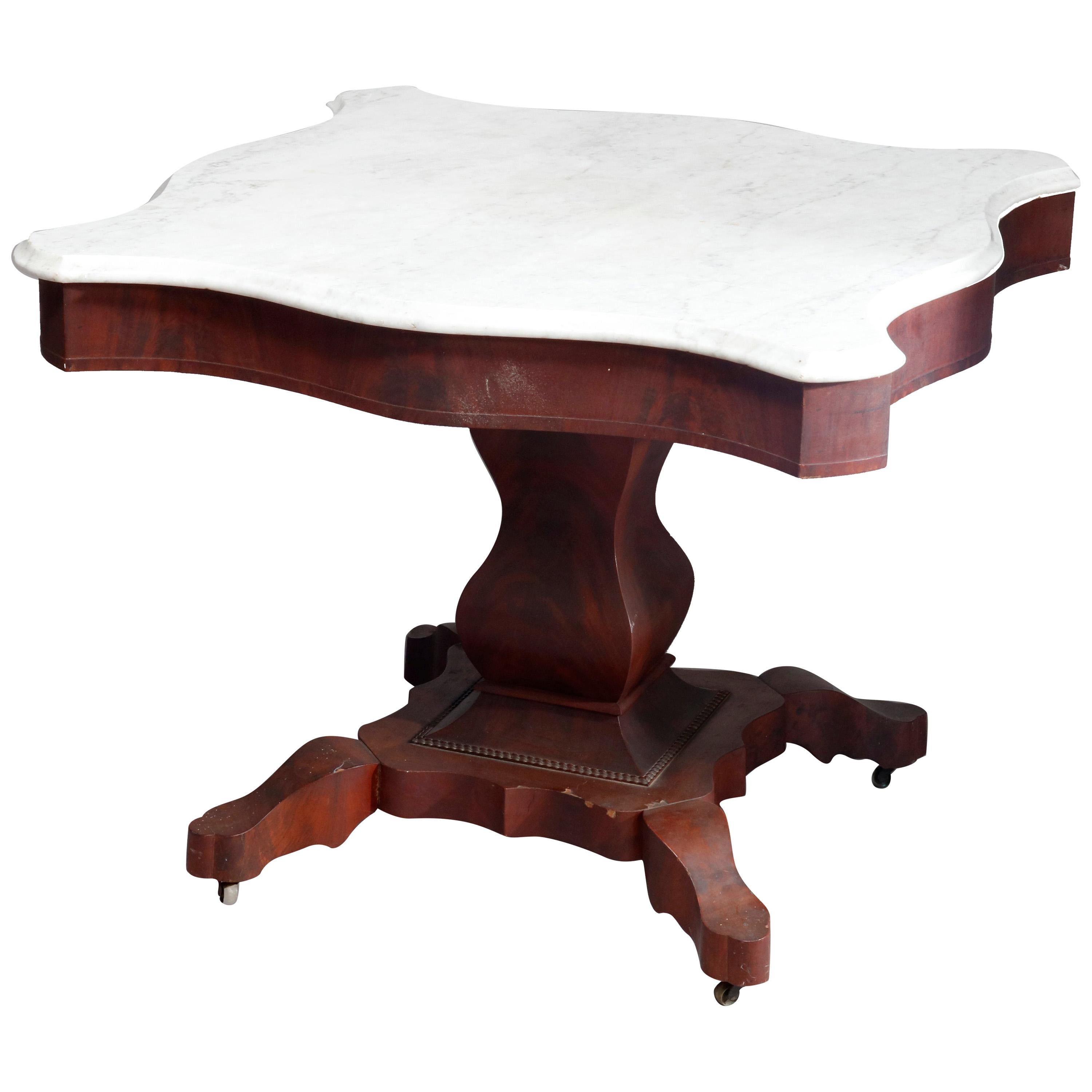 Antique American Empire Marble-Top Mahogany Center Table, circa 1880