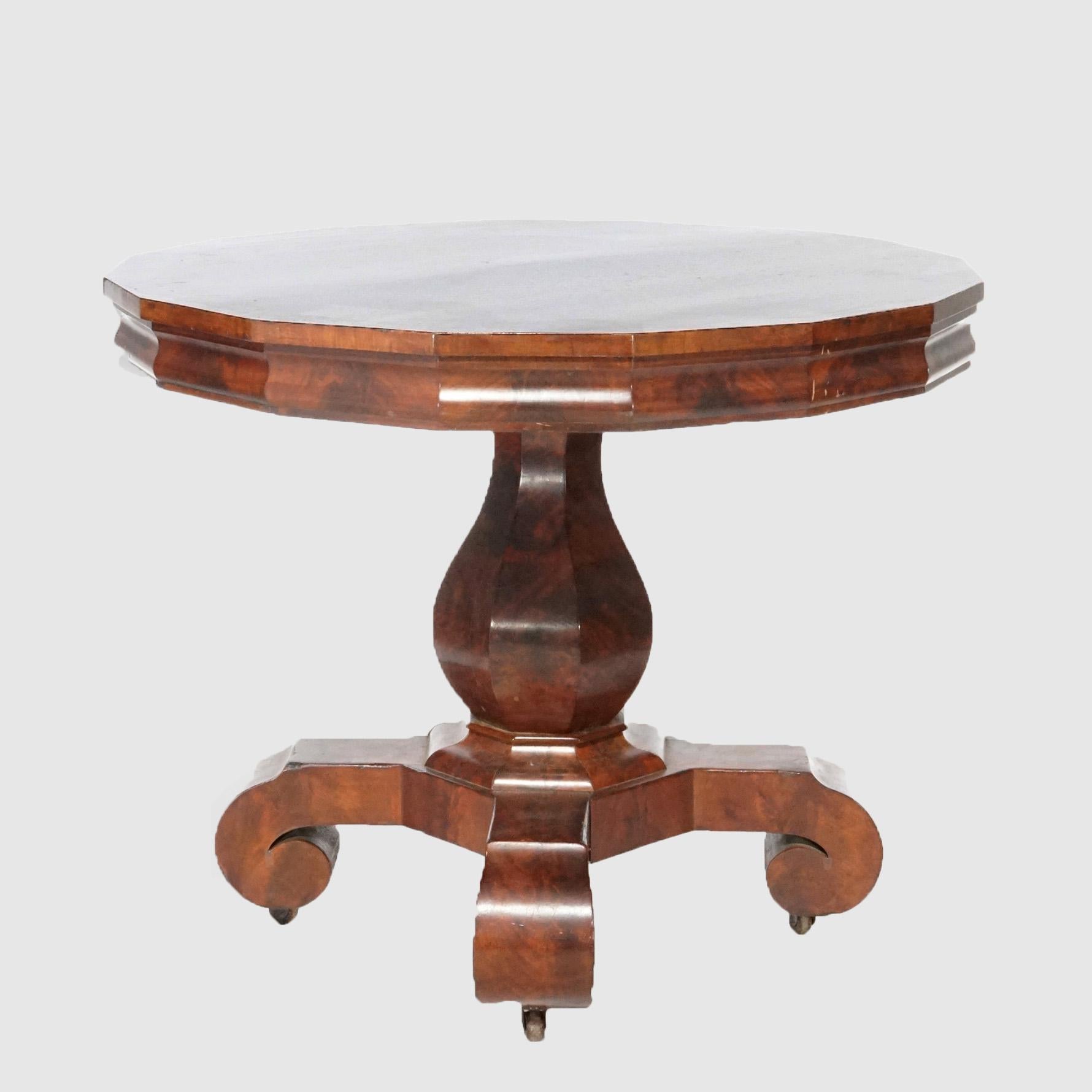 Antique American Empire Meeks School Flame Mahogany Center Table circa 1840 In Good Condition In Big Flats, NY