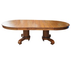 Antique American Empire Mission Quartersawn Oak Oval Extendable Dining Table