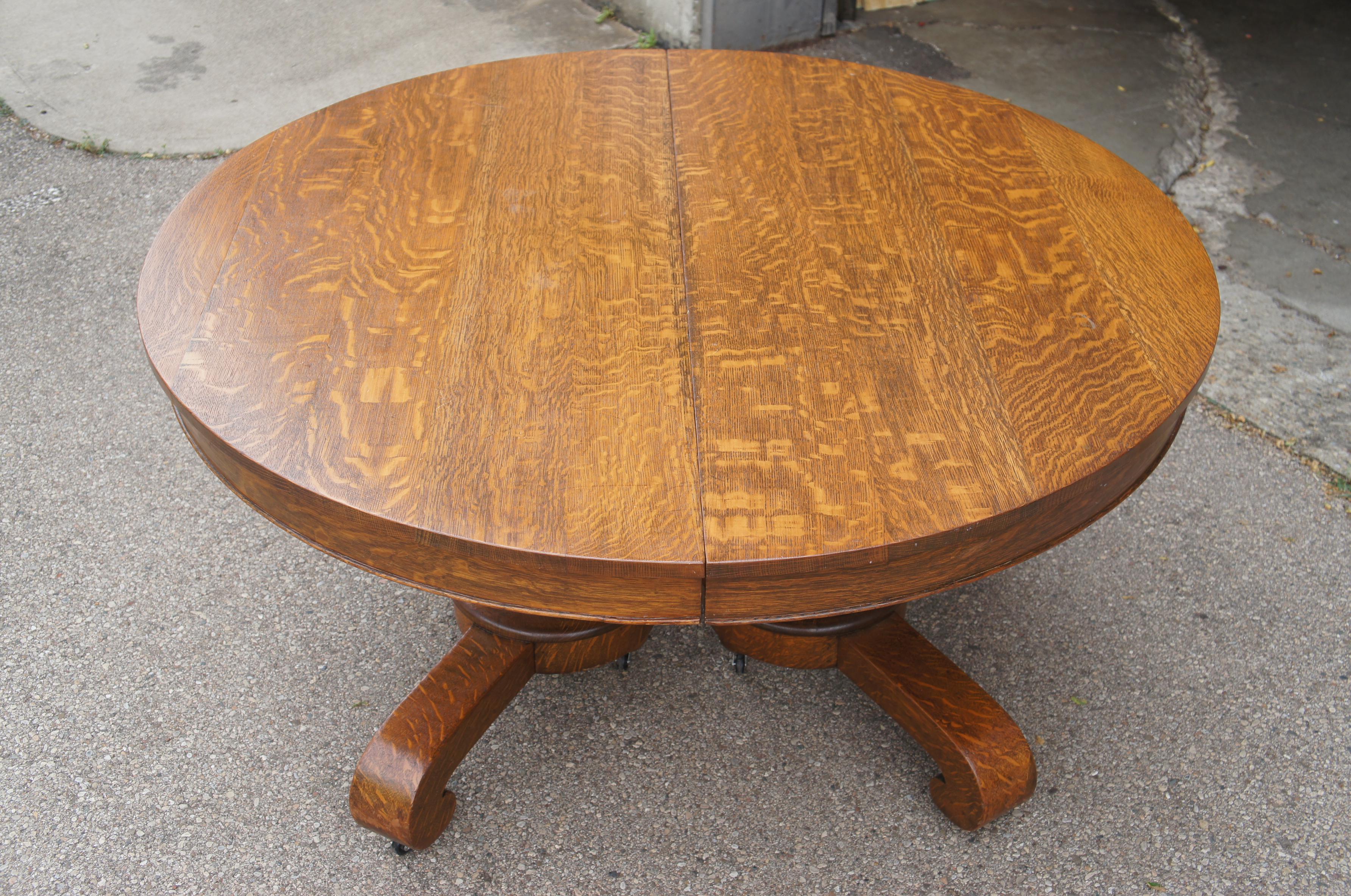 19th Century Antique American Empire Mission Quartersawn Oak Oval Extendable Dining Table 