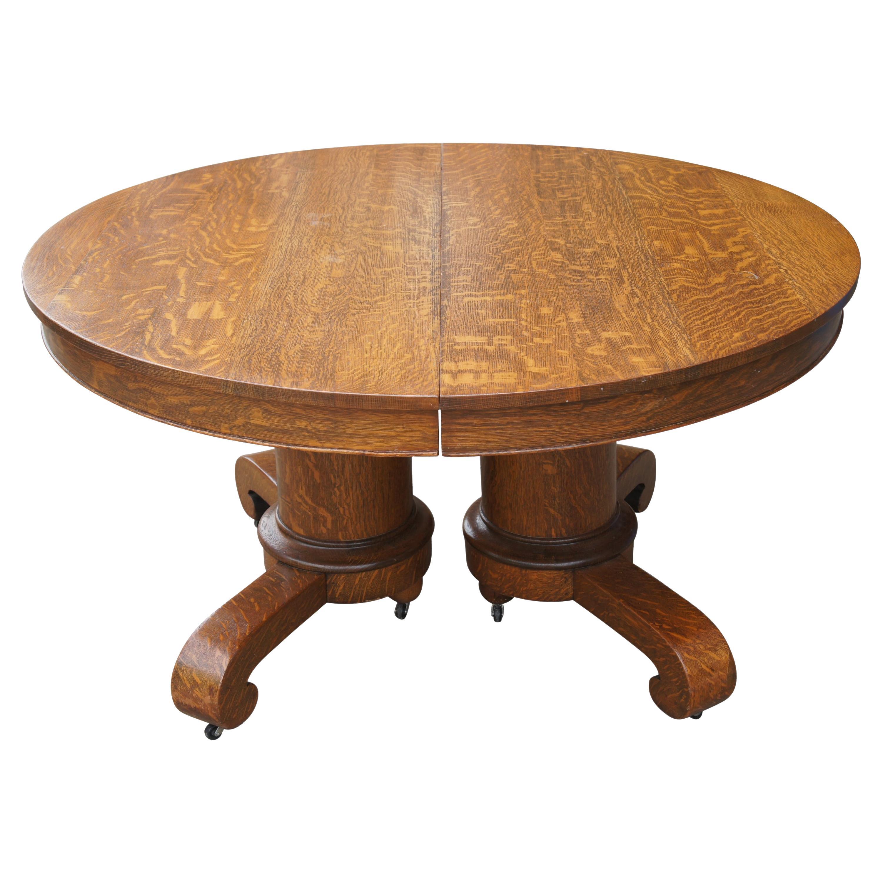 Antique American Empire Mission Quartersawn Oak Oval Extendable Dining Table 