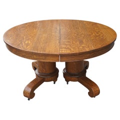 Antique American Empire Mission Quartersawn Oak Oval Extendable Dining Table 