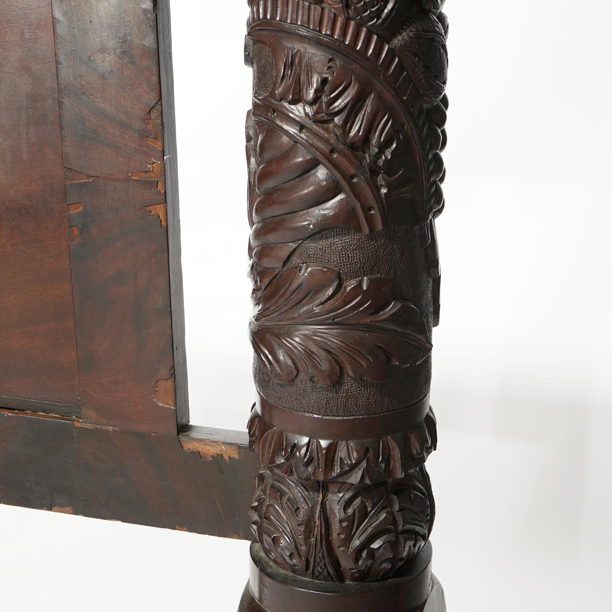 American Empire Neoclassical Carved Grape & Leaf Flame Mahogany Tester Bed c1940 9