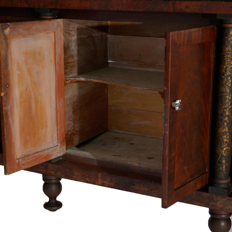 Antique American Empire Neoclassical Ebonized and Stenciled Sideboard