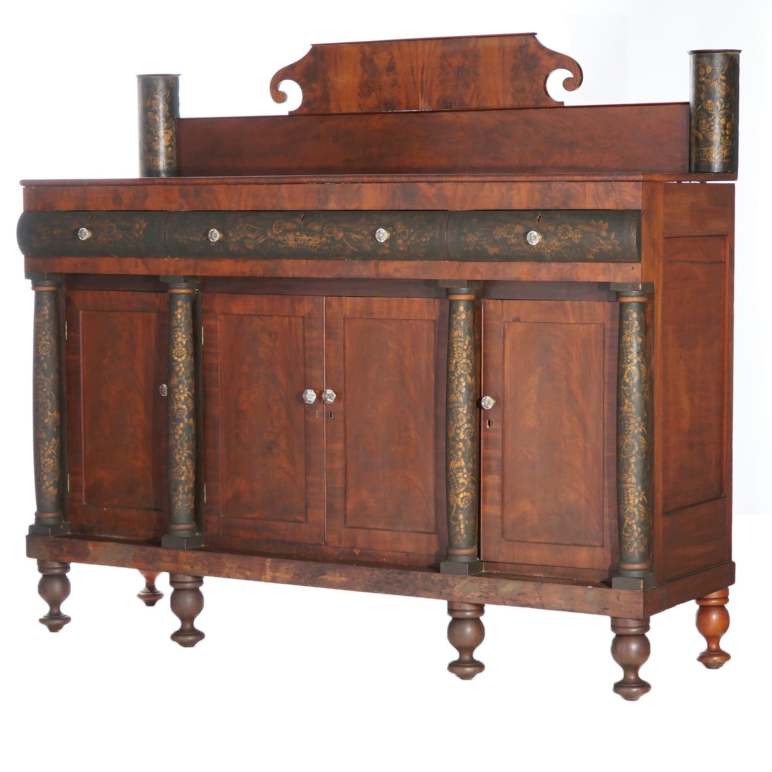 Antique American Empire Neoclassical Ebonized & Stenciled Sideboard, Circa 1840 In Good Condition In Big Flats, NY