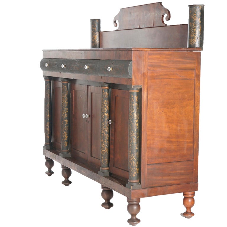 Antique American Empire Neoclassical Ebonized and Stenciled Sideboard