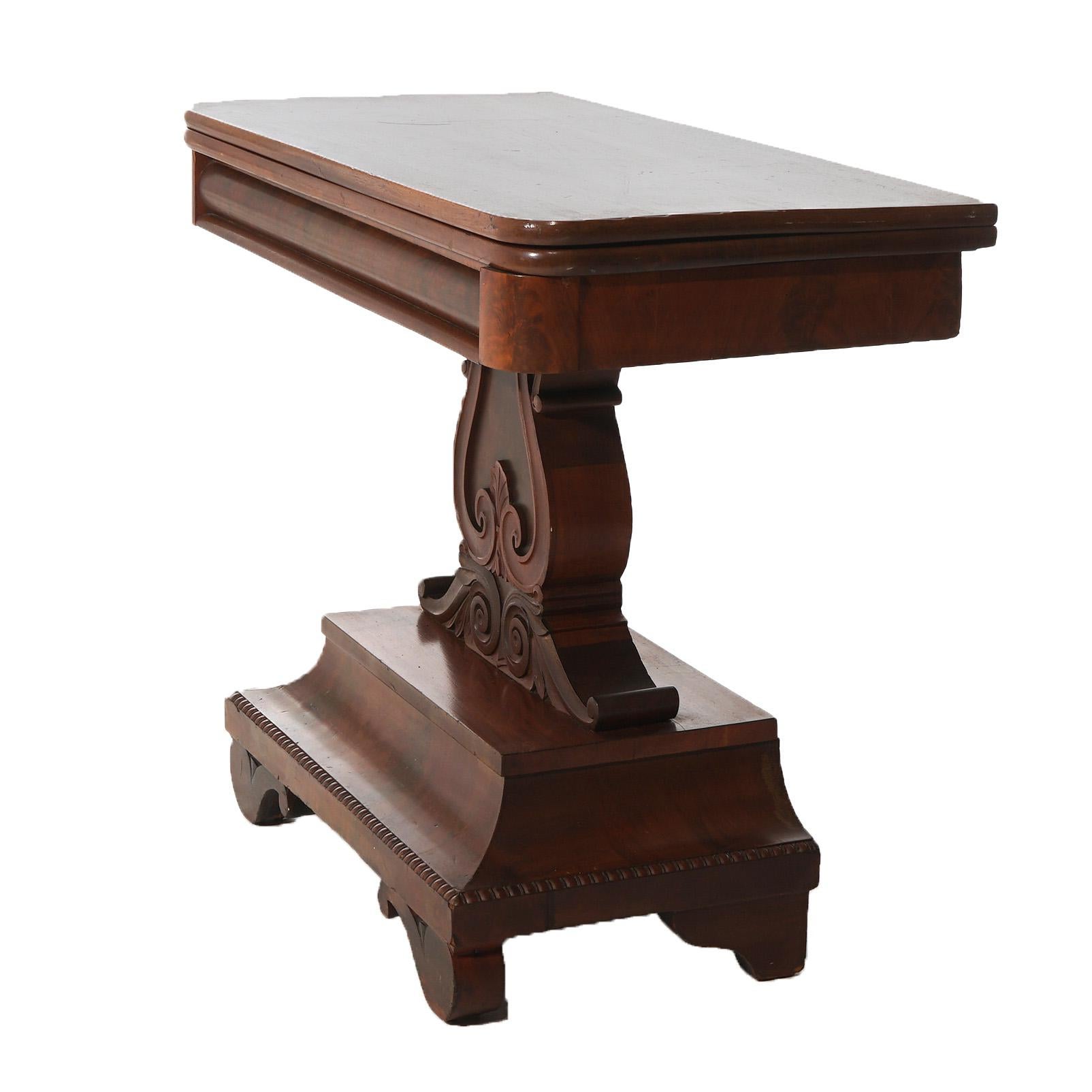 Antique American Empire Neoclassical Greco Flame Mahogany Card Table C1840 For Sale 6