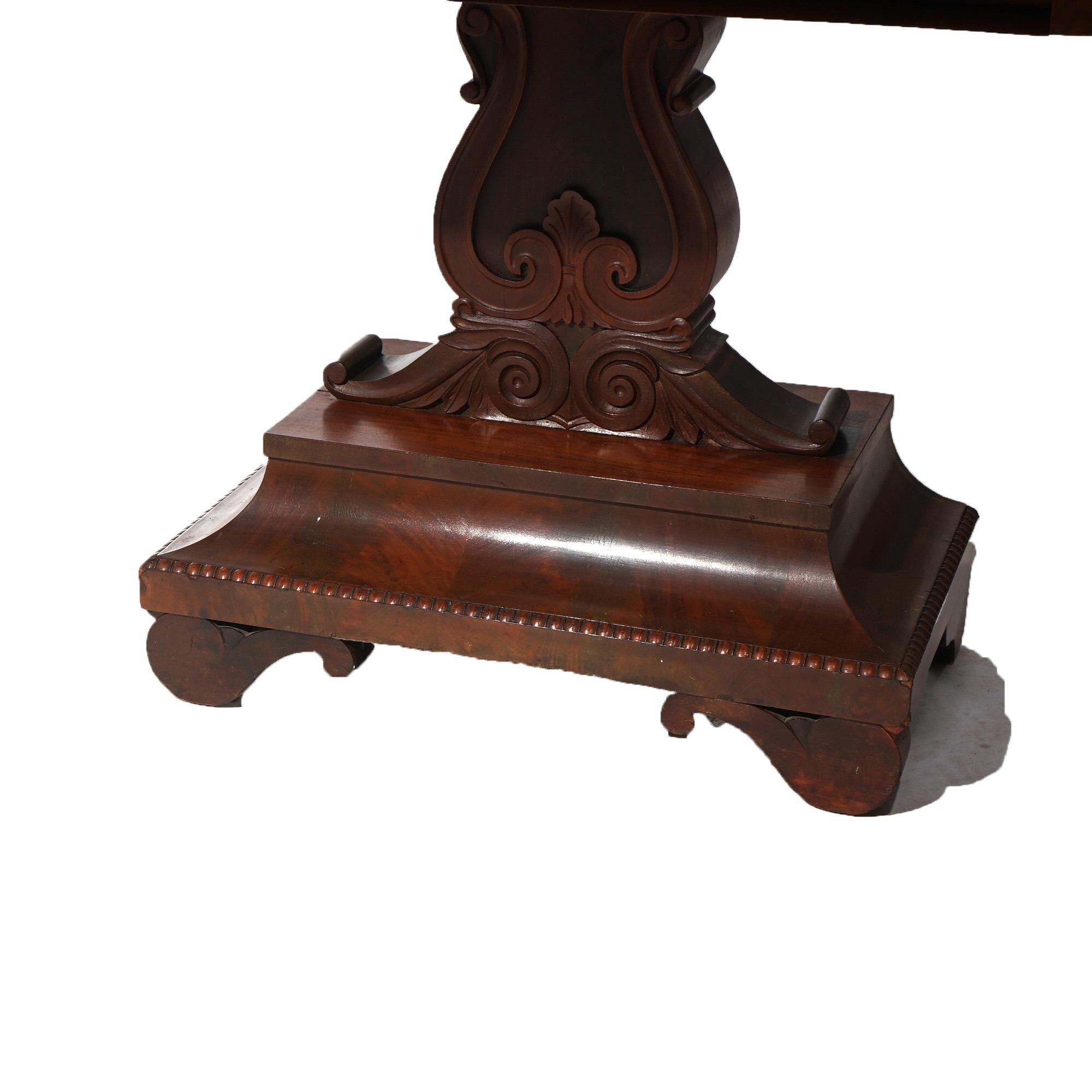 Antique American Empire Neoclassical Greco Flame Mahogany Card Table C1840 For Sale 8