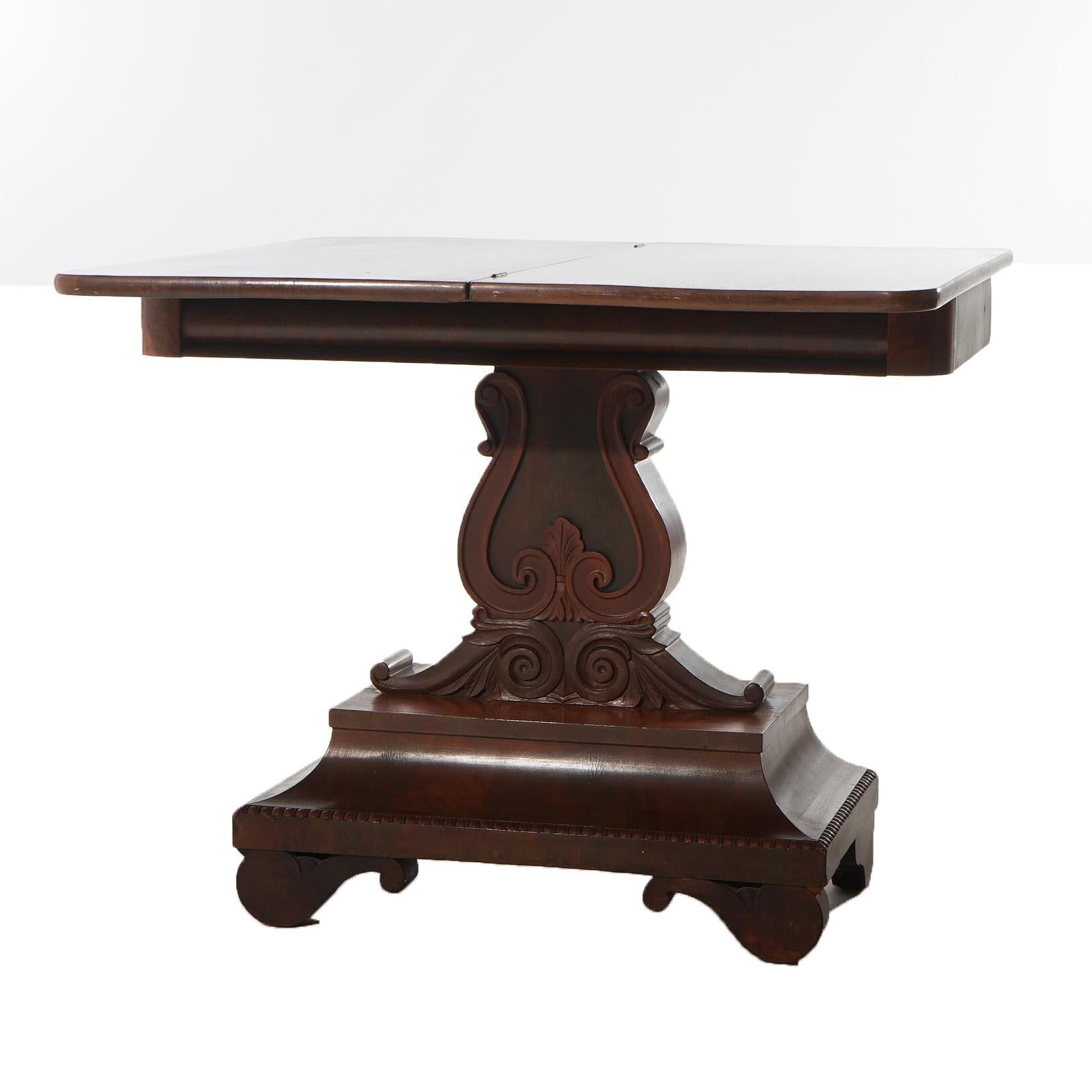Antique American Empire Neoclassical Greco Flame Mahogany Card Table C1840 For Sale 2