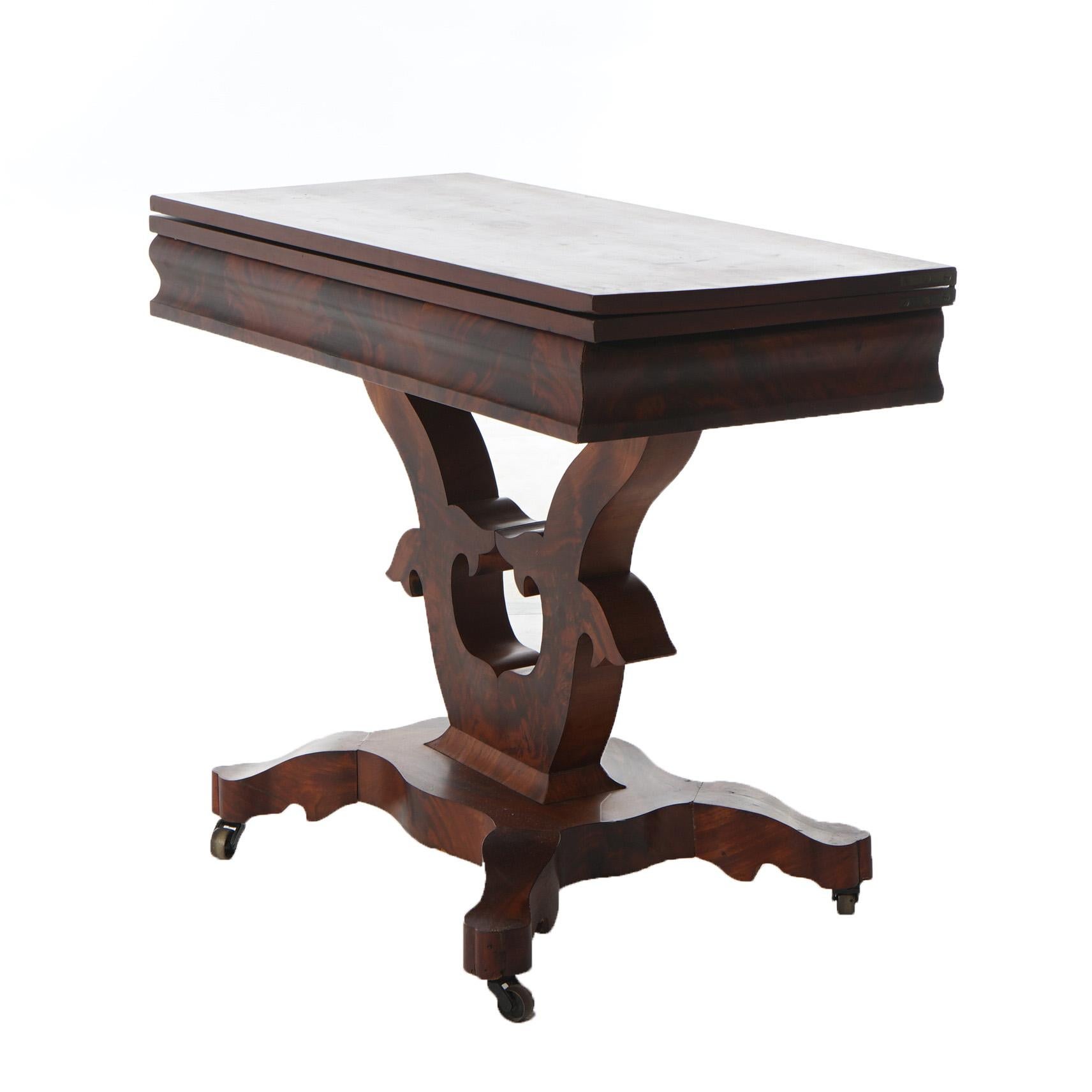 Antique American Empire Neoclassical Greco Flame Mahogany Card Table C1840 For Sale 3