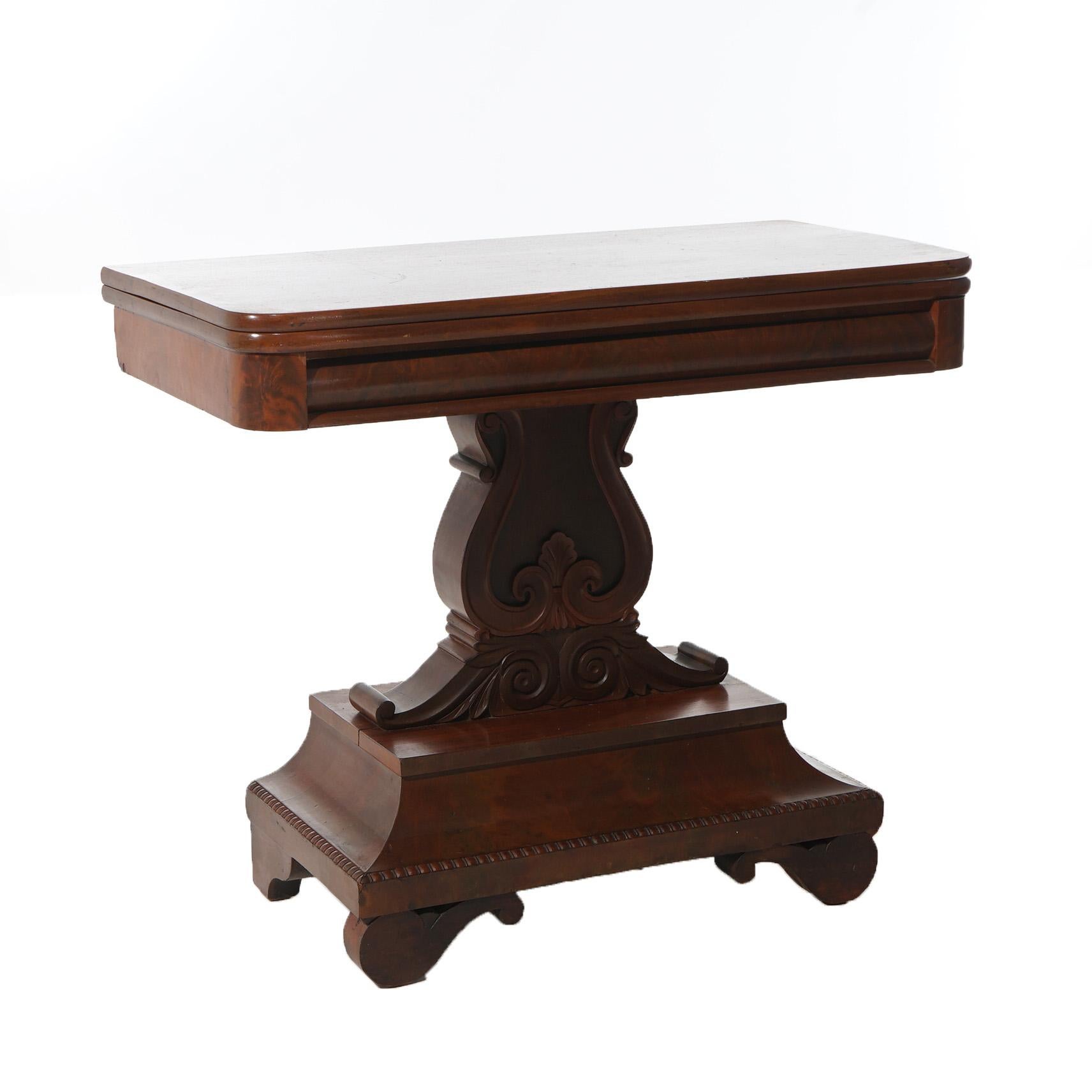 Antique American Empire Neoclassical Greco Flame Mahogany Card Table C1840 For Sale 4