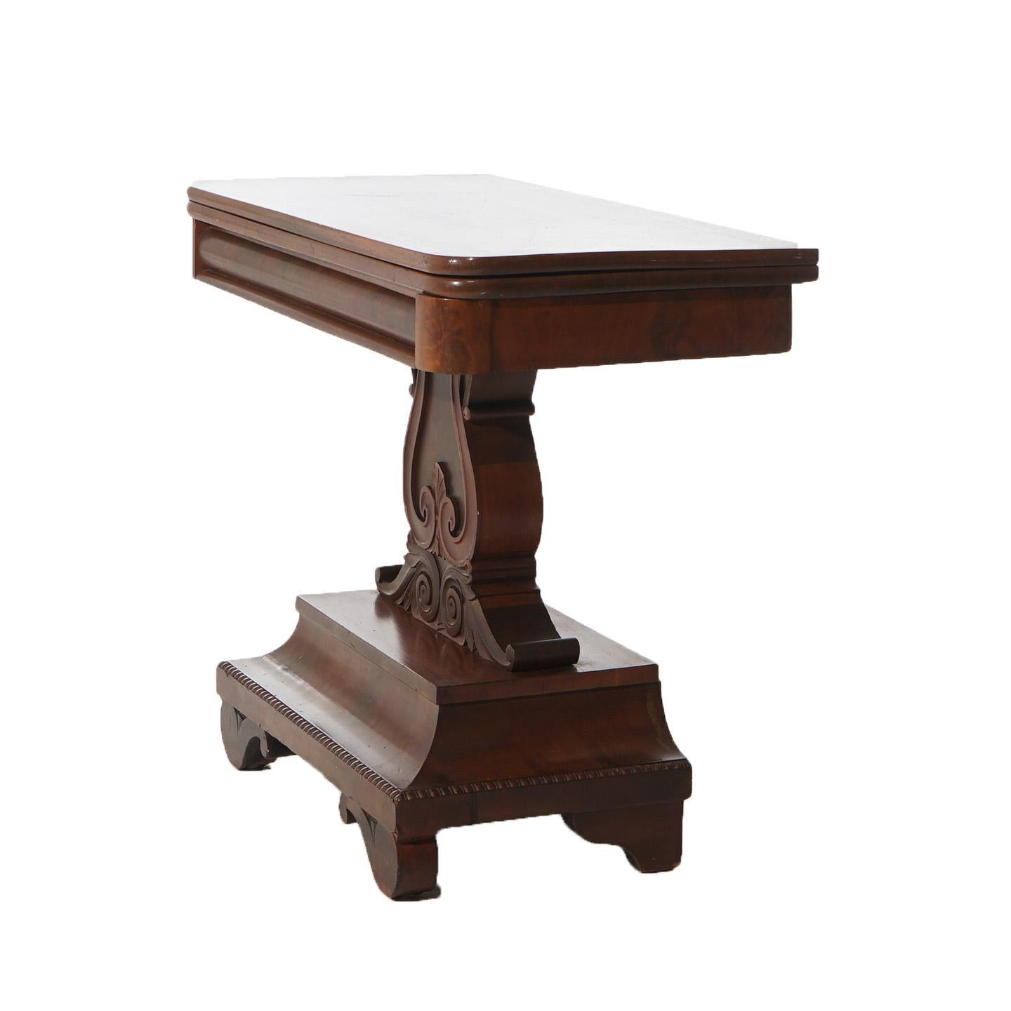 Antique American Empire Neoclassical Greco Flame Mahogany Card Table C1840 For Sale 5