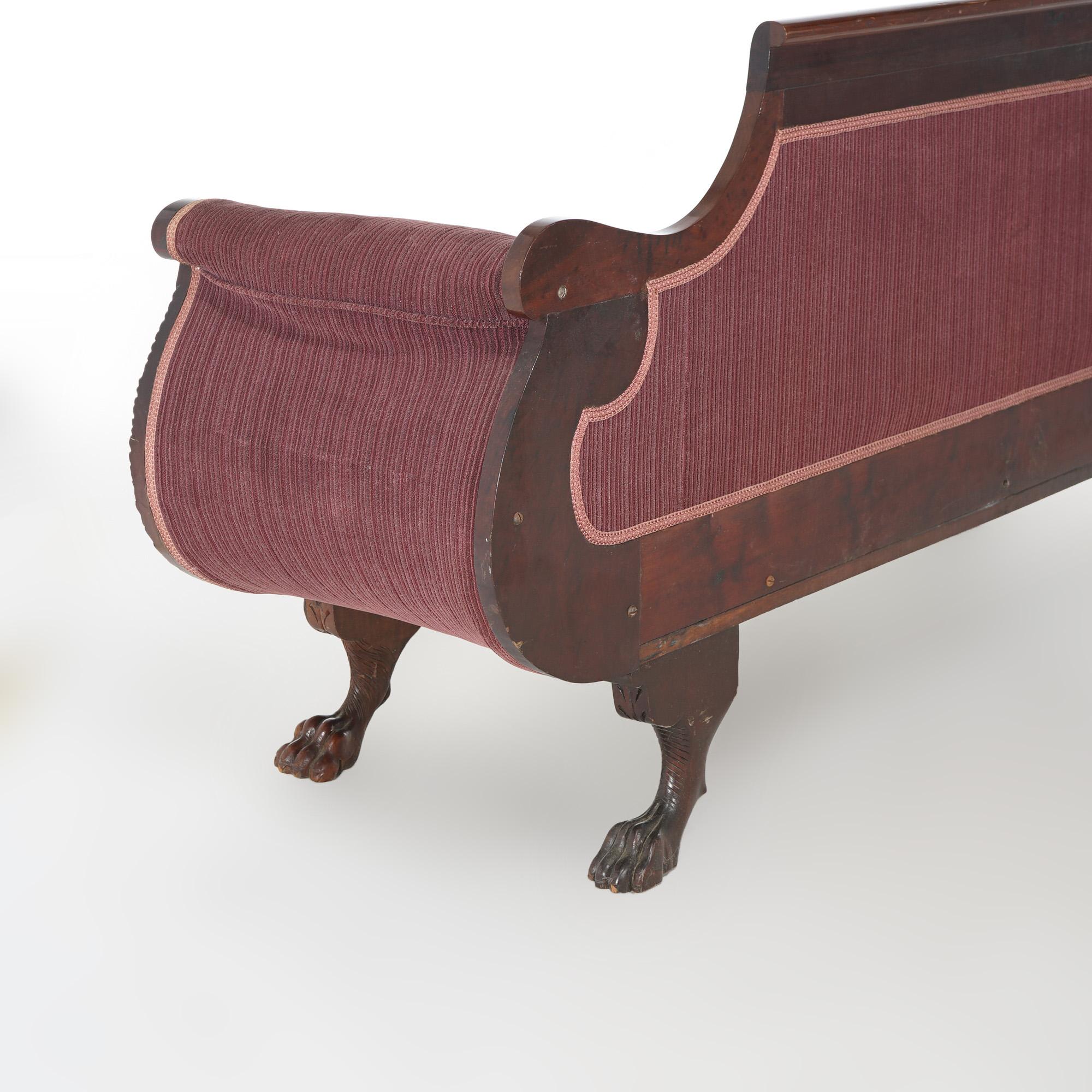 Antique American Empire Neoclassical Greco Flame Mahogany Sofa c1840 5