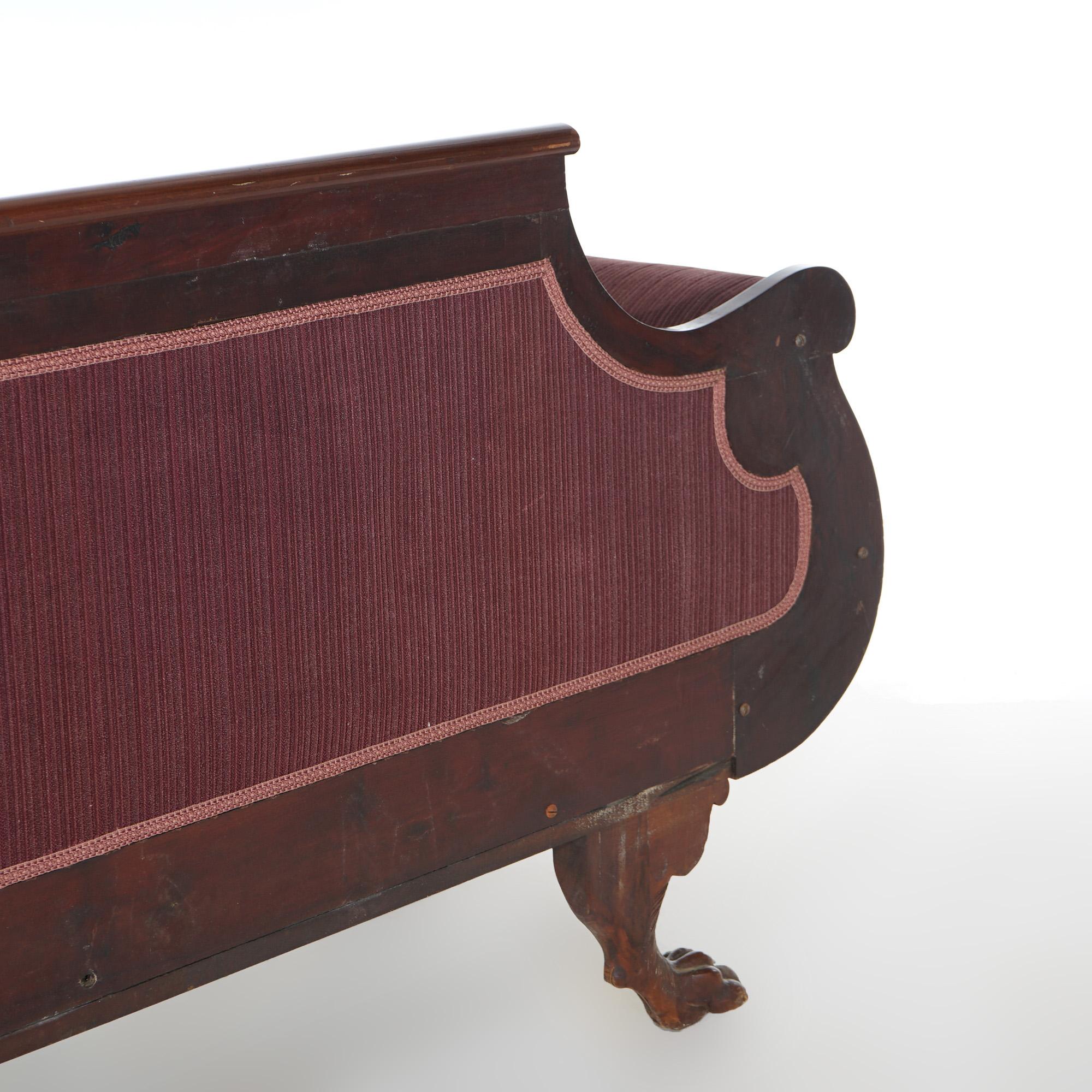 Antique American Empire Neoclassical Greco Flame Mahogany Sofa c1840 6
