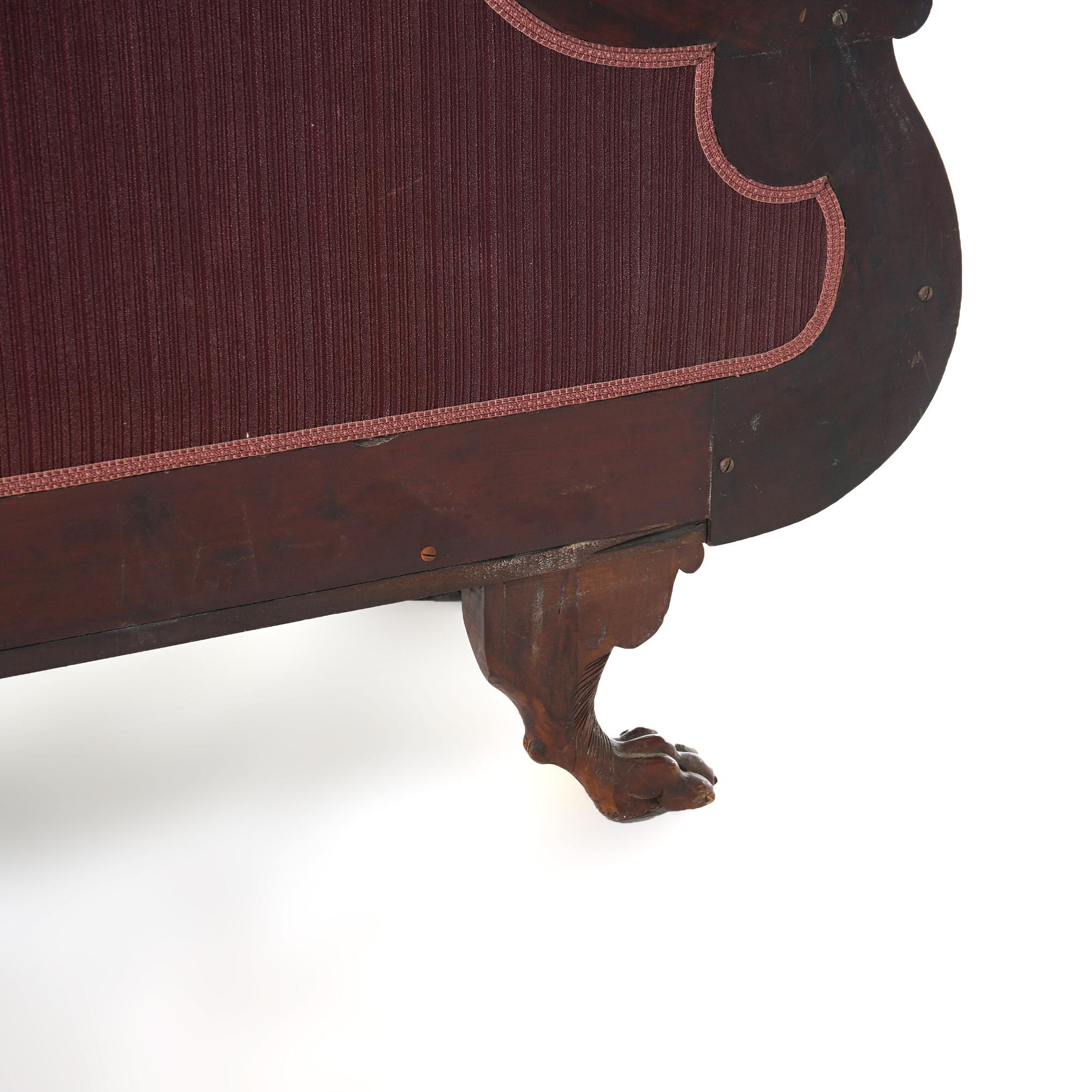 Antique American Empire Neoclassical Greco Flame Mahogany Sofa c1840 7
